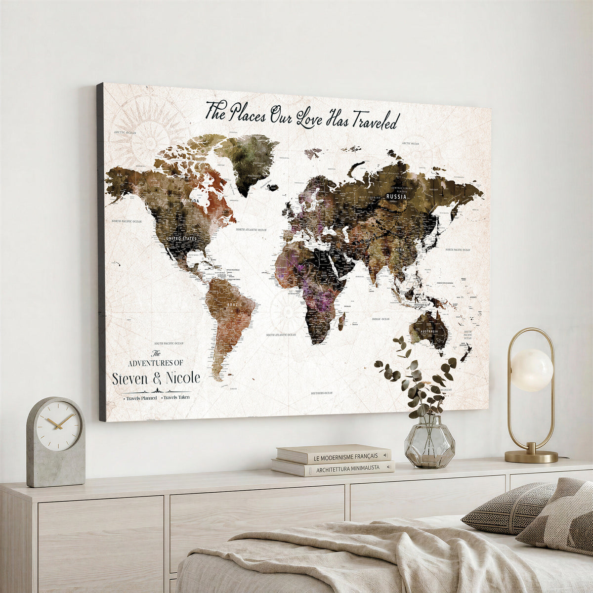 18074626D3D-MGV-CV-36X24 - Extra Large Framed Personalize Push Pin World Map Wall Art Canvas Print for Travel Tracking NEWMAP - 015
