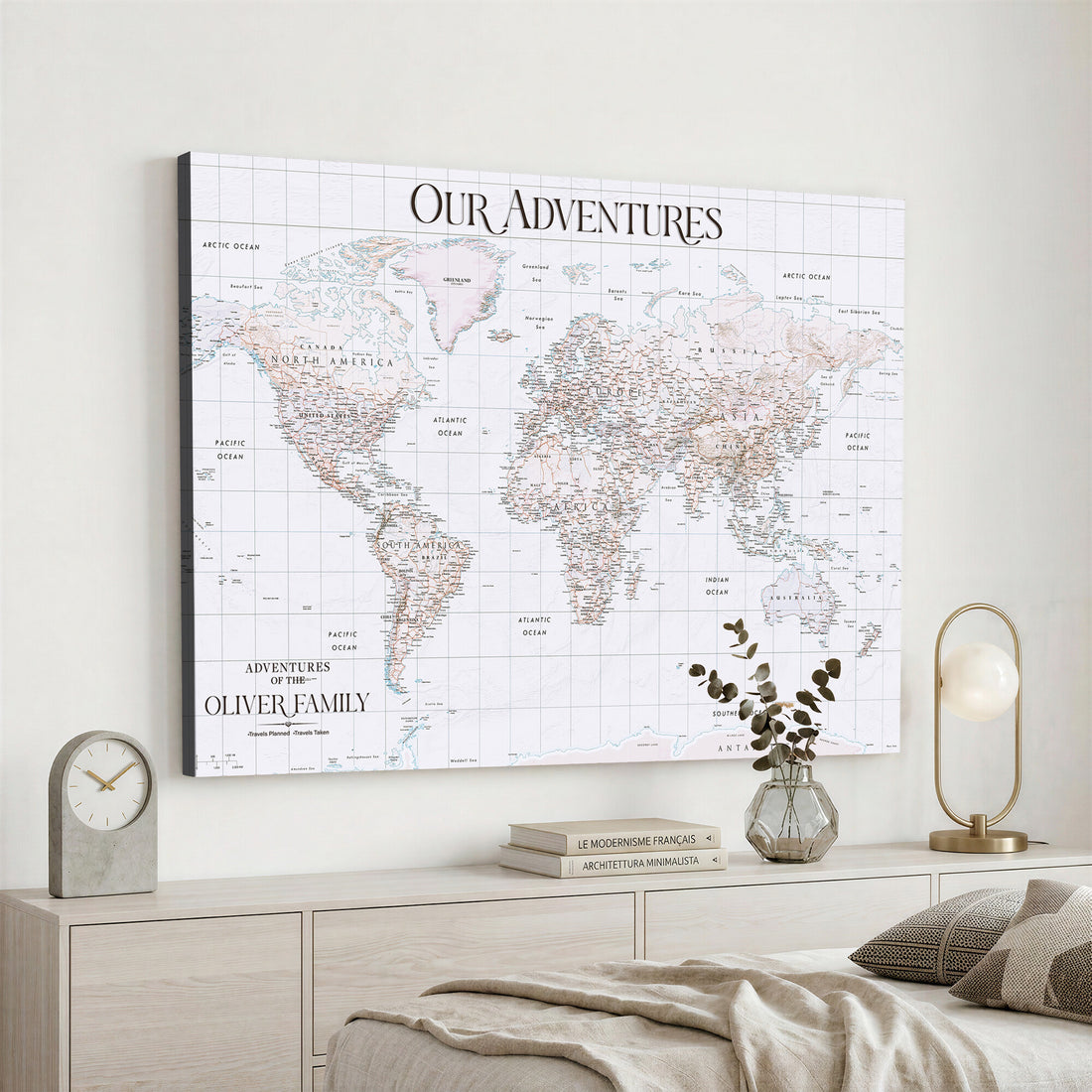 Extra Large Framed Personalized Push Pin World Map Wall Art Canvas Print for Travel Tracking