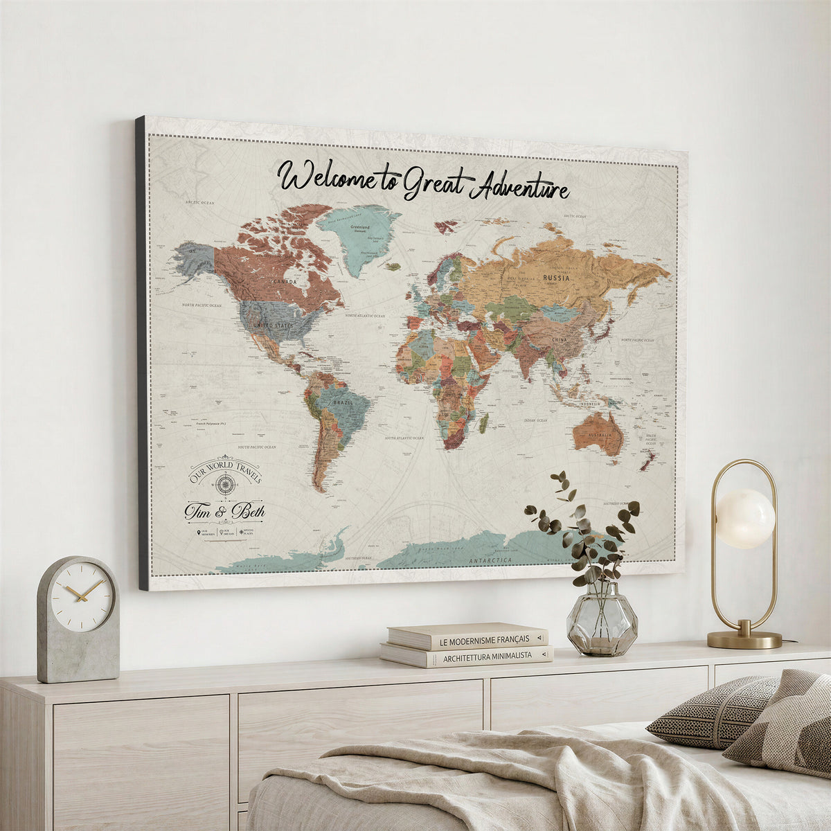 NEWMAP-19-MGV-CV-36X24 - World Map Wall Art Canvas Print, Modern Decorative Framed Map Artwork Prints for Living Room, Office, Bedroom Wall Decor