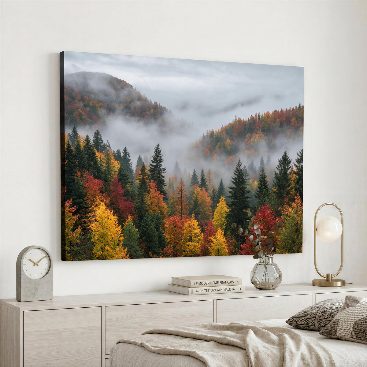47877083-_Poster-30x20 - Fall Forest Misty Mountain Canvas Print Smoky Mountain Landscape Wall Art Autumn Trees Nature Poster Printing