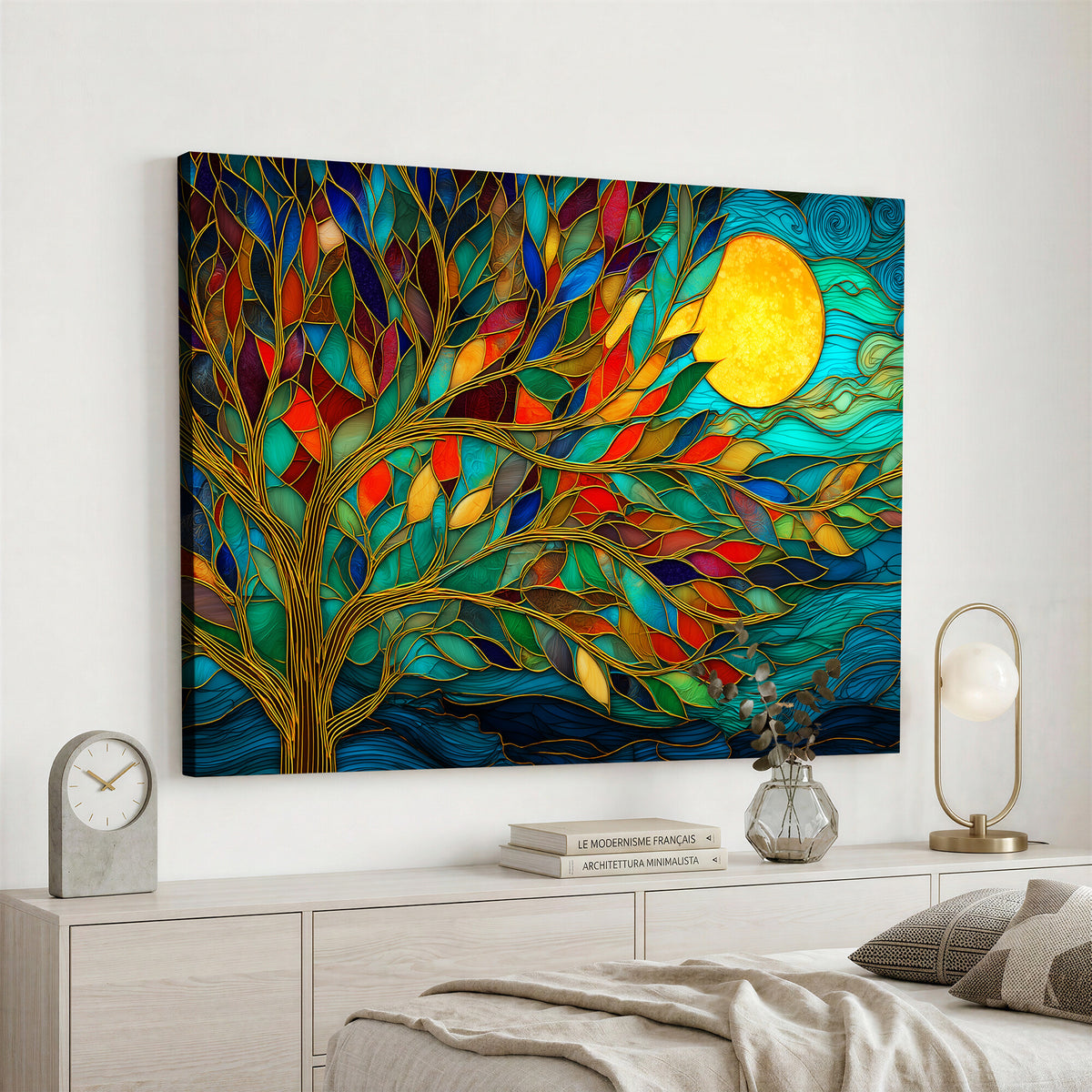 11877152-MGV-CV-36X24 - Stained Glass Tree Of Life Wall Art - Vibrant Mosaic Nature Home Decor