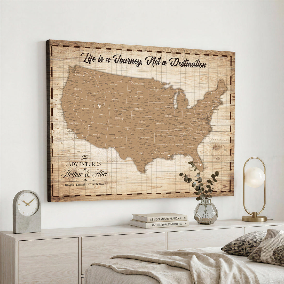 Custom USA Push Pin Travel Map Canvas Wall Art - Personalized Couples Gift Flat Digital Print