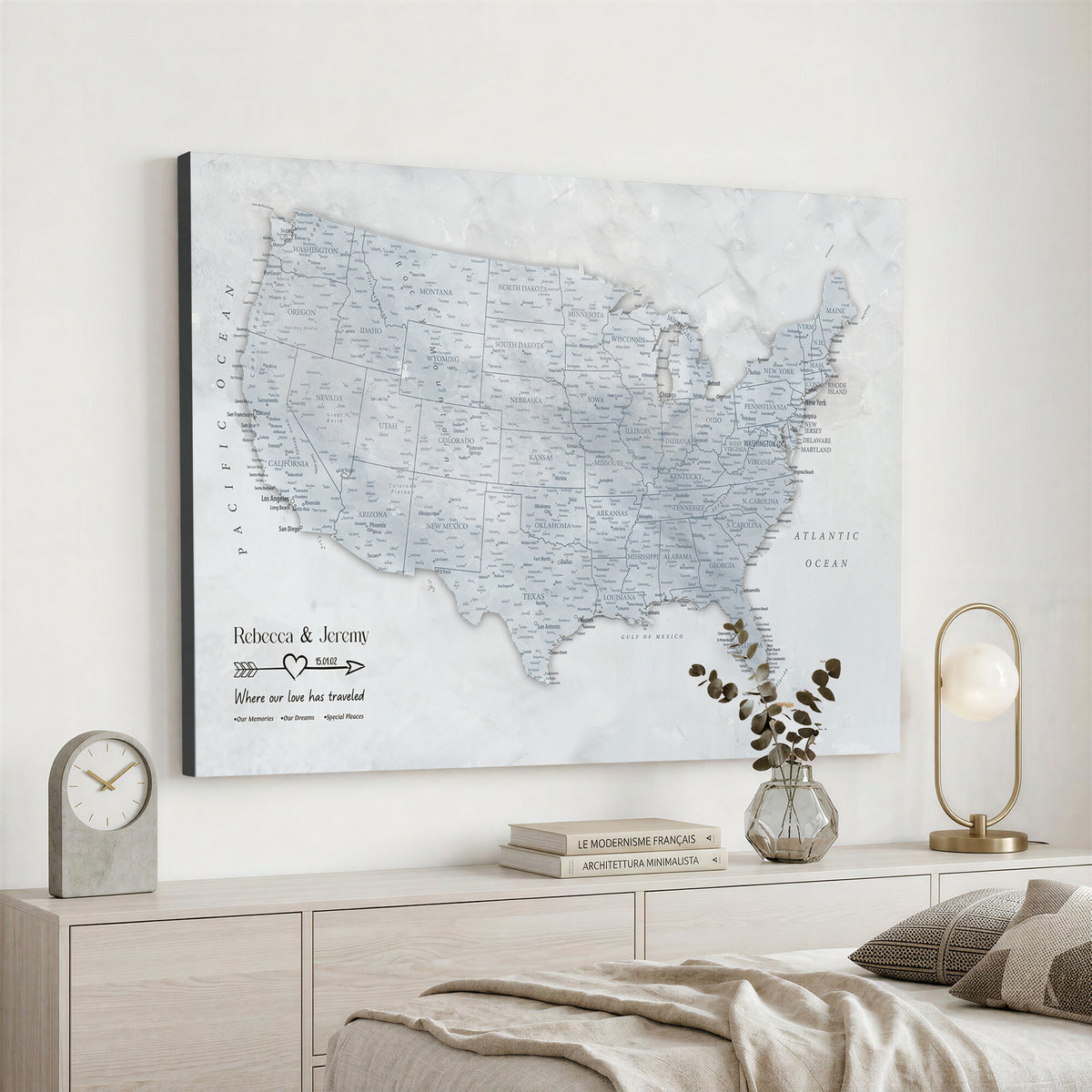 35973131-MGV-CV-36X24 - Custom USA Push Pin Travel Map Canvas Wall Art - Personalized Couples Gift Flat Digital Print