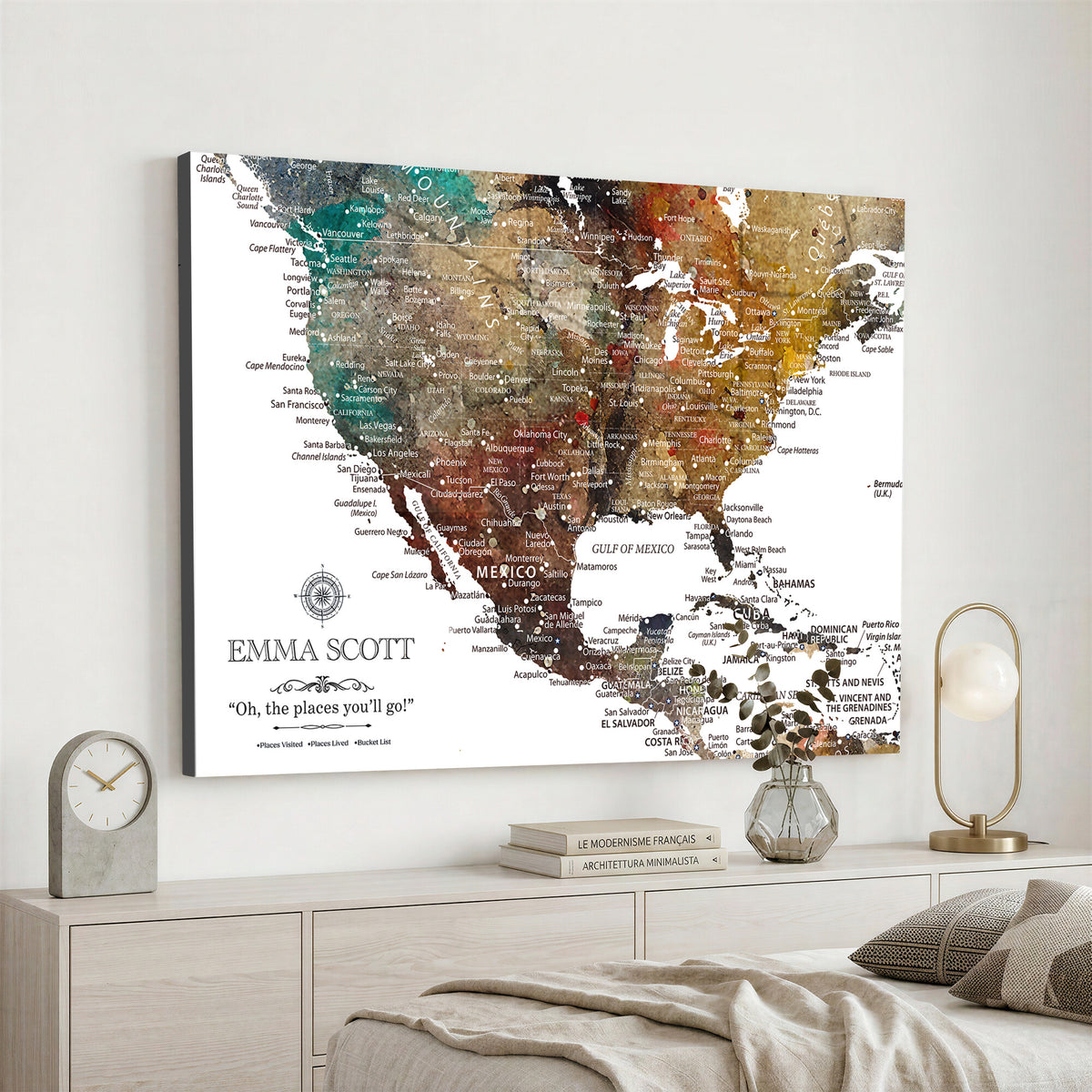 53374031-MGV-CV-36X24 - Custom USA Push Pin Travel Map Canvas Wall Art - Personalized Couples Gift Flat Digital Print