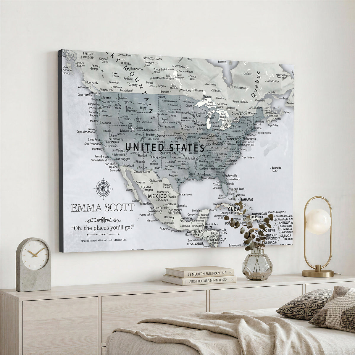 90686209D-MGV-CV-36X24 - Custom USA Push Pin Travel Map Canvas Wall Art - Personalized Couples Gift Flat Digital Print