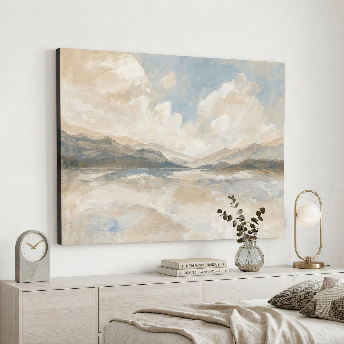 12998065-MGV-CV-36X24 - Serene Mountain and Lake Landscape Canvas Wall Art