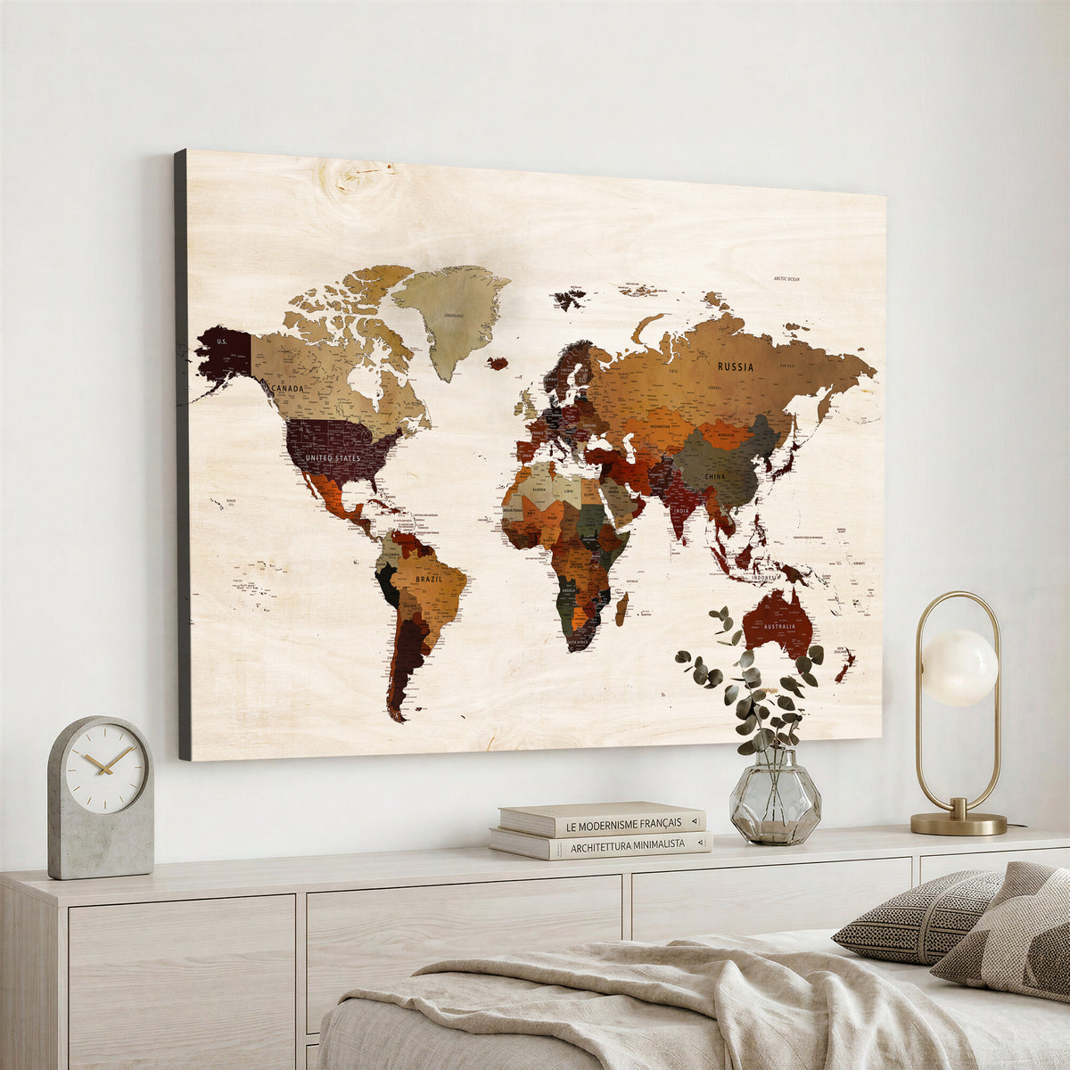 35728547D-MGV-CV-36X24 - Custom Push Pin World Map Wall Art Canvas Print – Personalized Travel Tracker with Pins Framed Large for Home and Office Decor