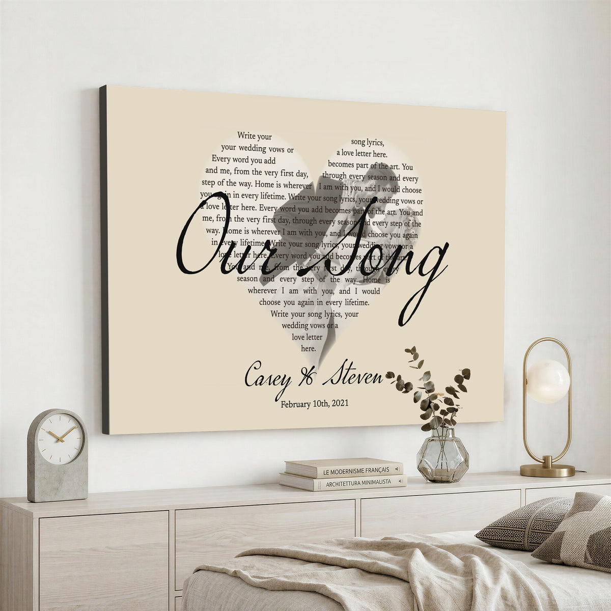 CSTM911D-MGV-CV-36X24 - Lyrics Heart Canvas Print – Personalized Song Lyrics in a Heart Shape Wall Art