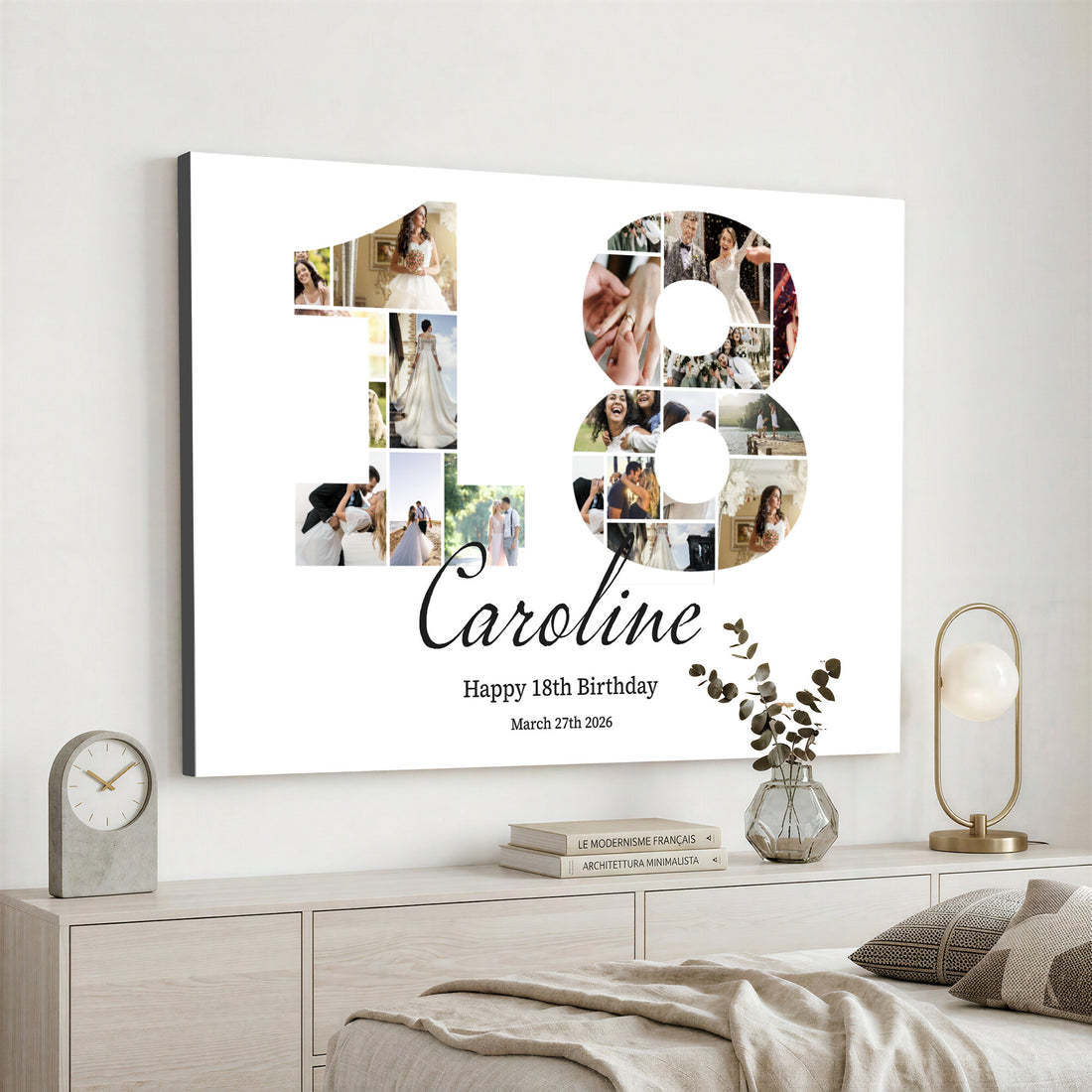 Number Photo Mosaic Canvas, Personalized Birthday Number Collage Art