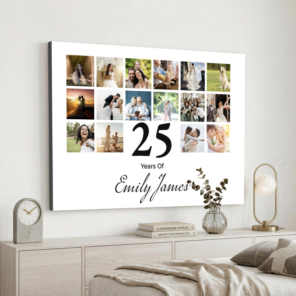 CSTM914ANID-MGV-CV-36X24 - Photo Grid with Number Canvas Print – Personalized Birthday or Anniversary Photo Collage