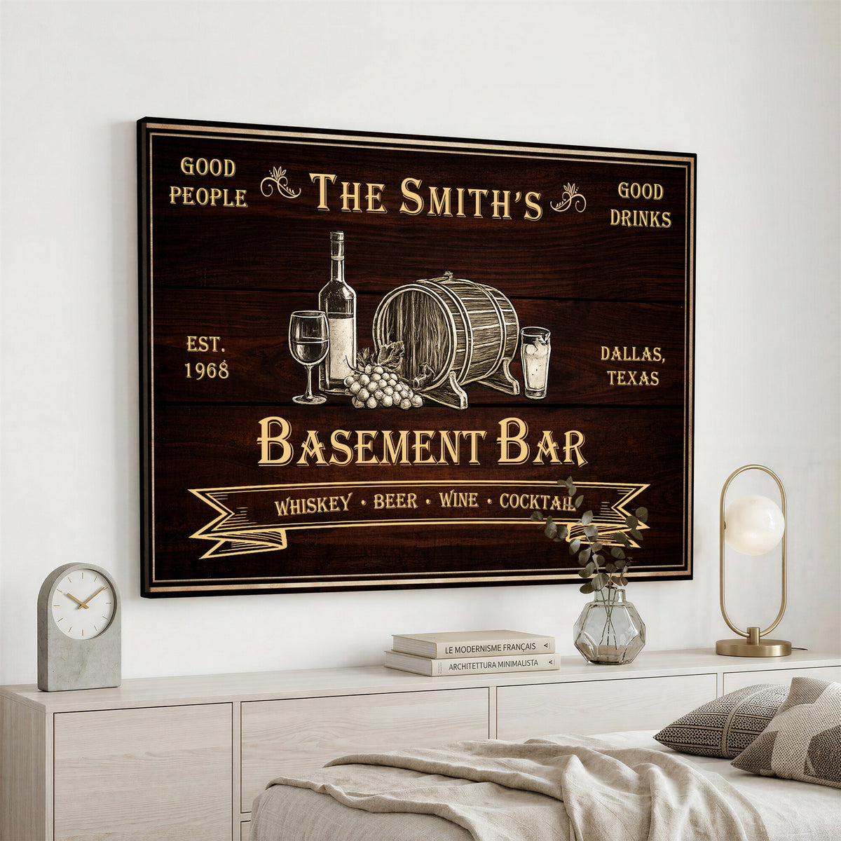 Custom Basement Bar Sign Canvas, Personalized Family Home Bar Wall Art