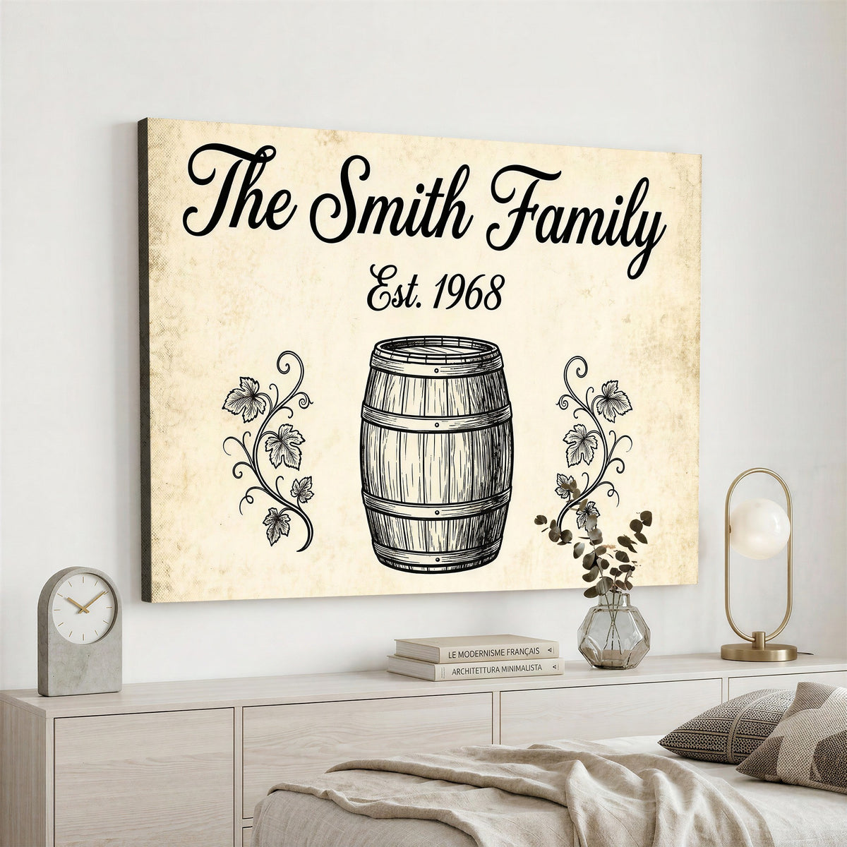 Family name sign with Est. year, vintage parchment background