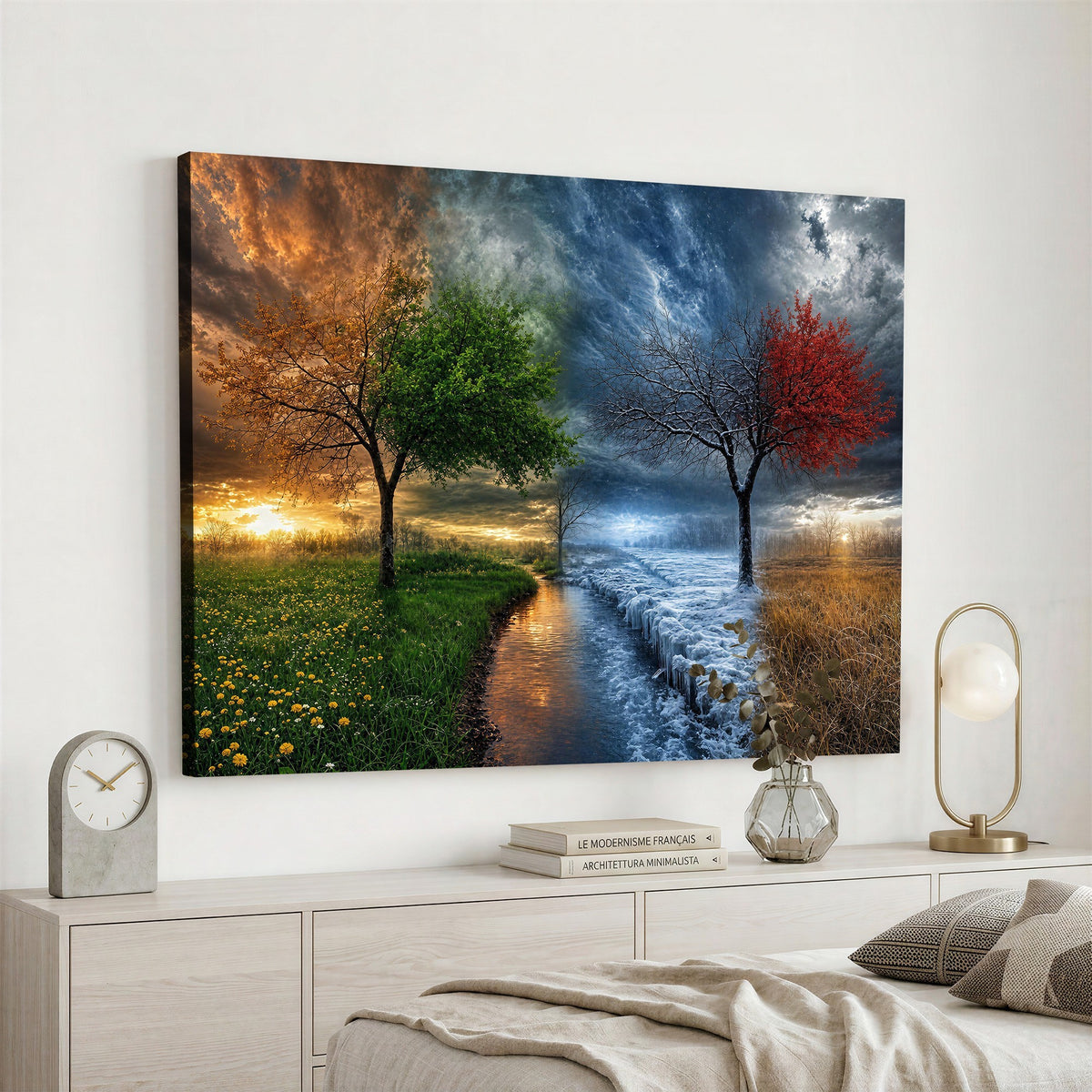 61895574-MGV-CV-24X16 - Four Seasons Tree Canvas Wall Art, Nature Landscape Canvas Print for Living Room