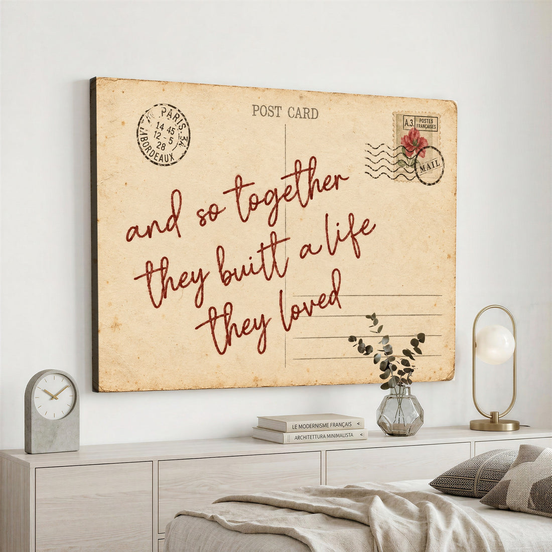 Personalized Vintage Postcard Canvas, Custom Love Note Wall Art