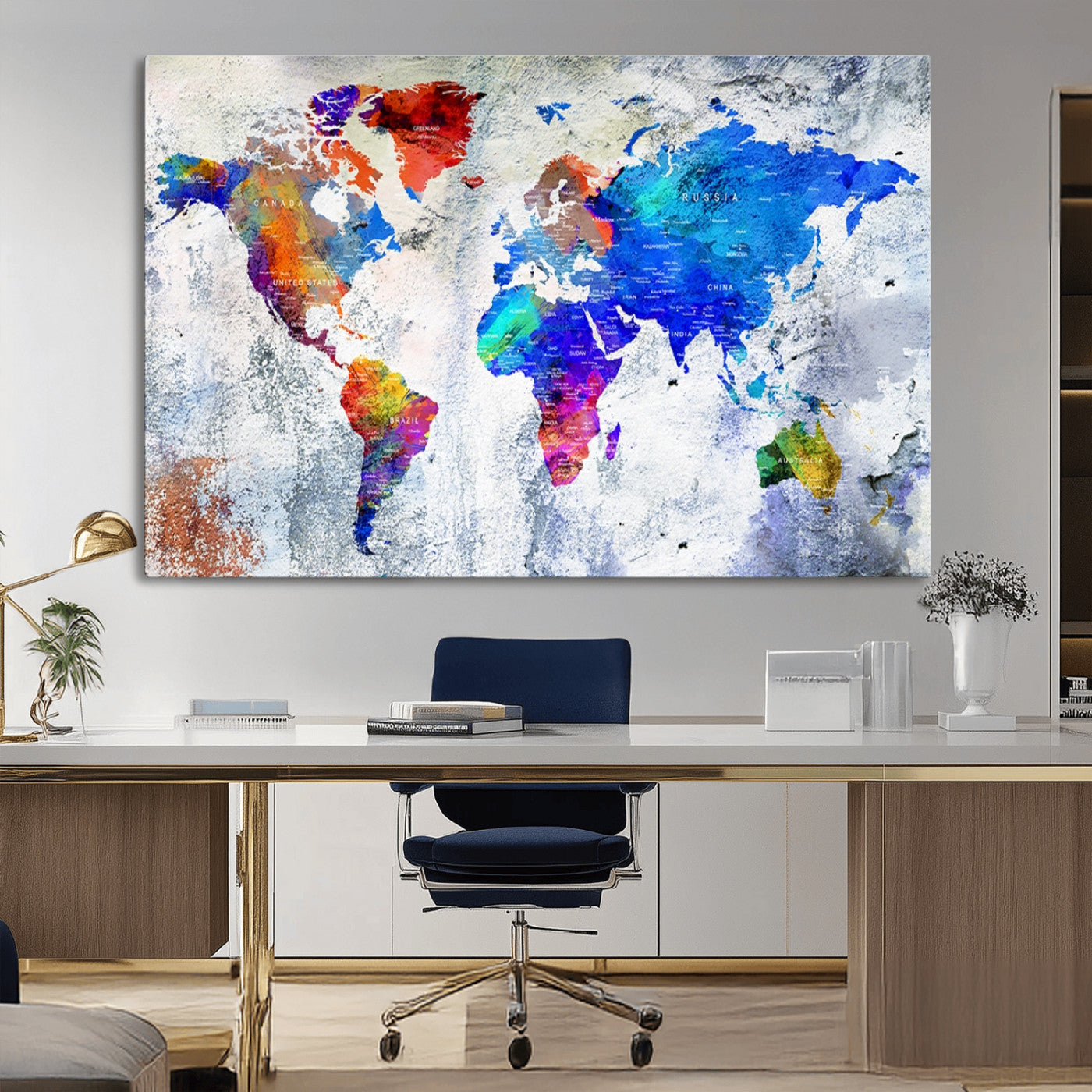 MGV-CV-36X24 - World Map Wall Art Canvas Print for Home and Office Decor