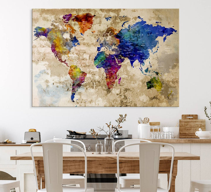 Watercolor World Map Canvas Print World Map Wall Art Great Design Great Gift Idea