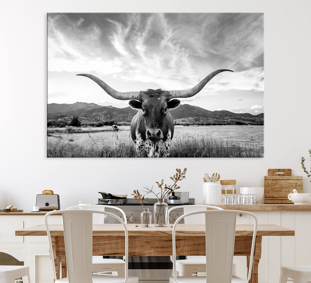 Longhorn Cow Wall Art Canvas Print Farmhouse Wall Art - Texas Longhorn Wall Art Print