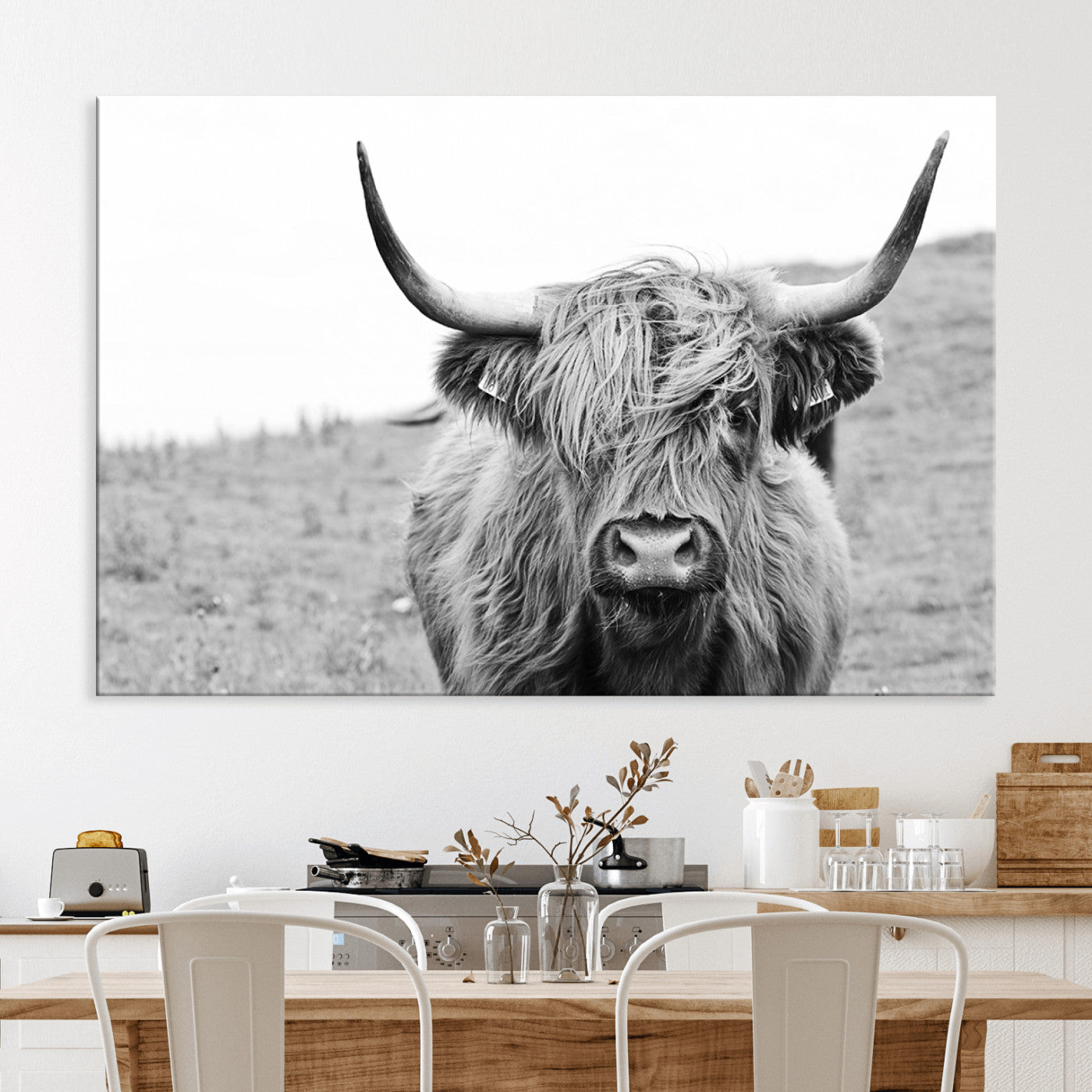 16248-MGV-CV-36X24-Newfoundland Cow Art Wall Art, Black White Cow Art Wall Art Canvas Print