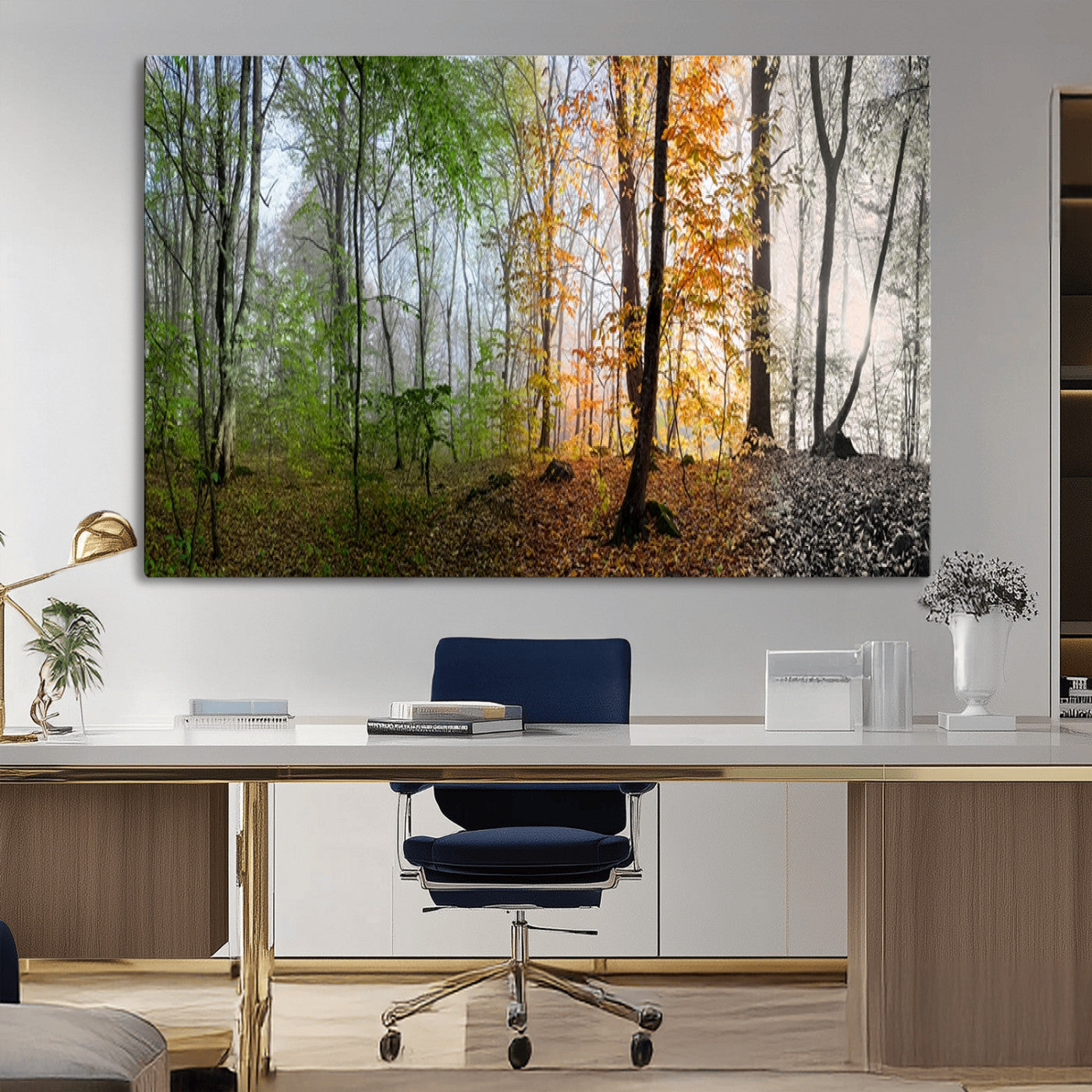 MGV-CV-36X24 - Four Seasons Wall Art Forest Canvas Print – Triptych Seasonal Nature Print – Landscape Decor for