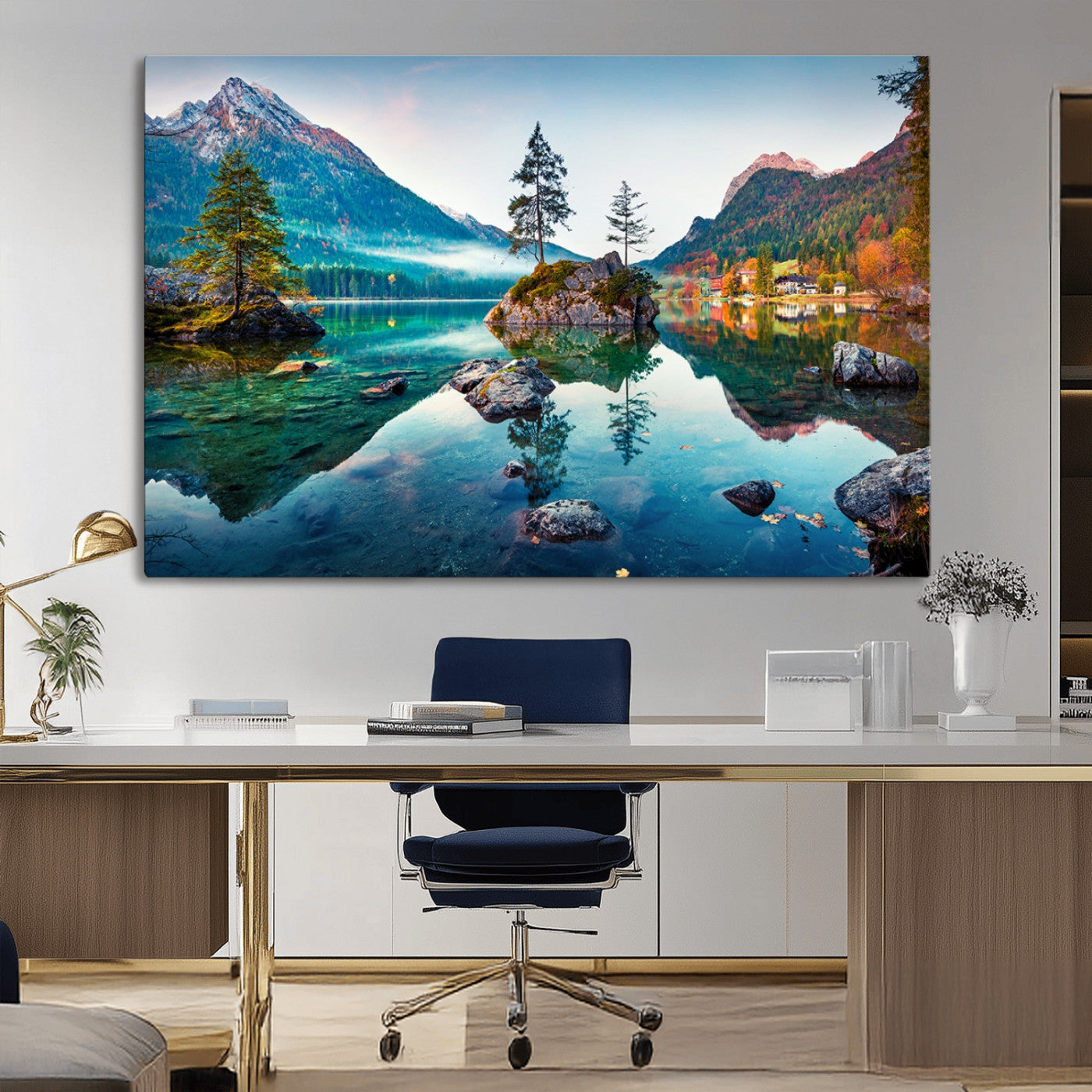 -Crystal Clear Lake Wall Art | Mountains Wall Art Canvas | 3 Panel Large Landscape Print for Dining