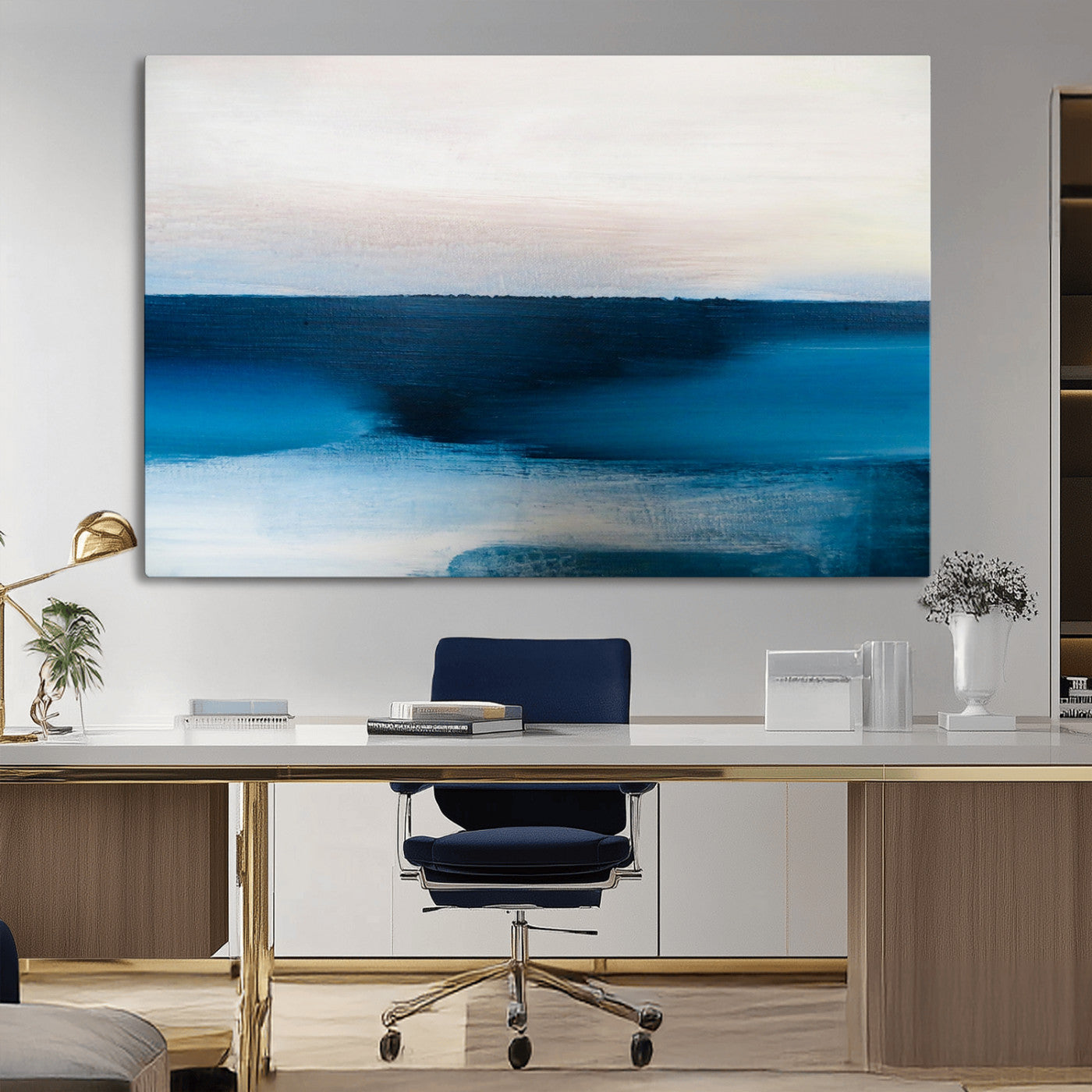 MGV-CV-36X24 - Dark Blue Abstract Wall Art Canvas Print