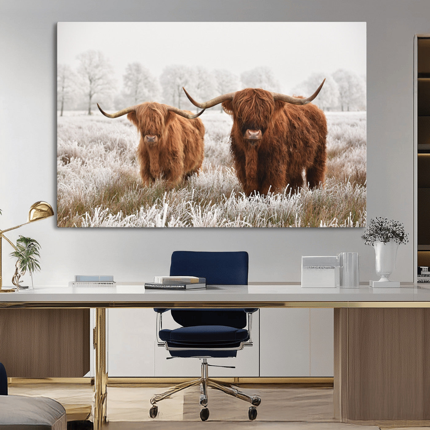 MGV-CV-36X24 - Longhorn Cattle Wall Art Canvas Print, Framed Farmhouse Style Art Picture Print, Rustic Cow Perfect Rustic Farmhouse Decor Artwork
