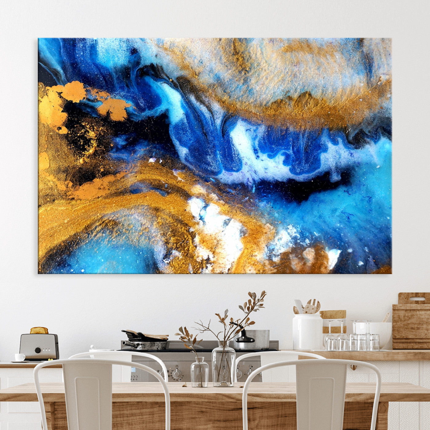 42100-MGV-CV-36X24-Blue Orange Marble Fluid Effect Canvas Wall Art Print