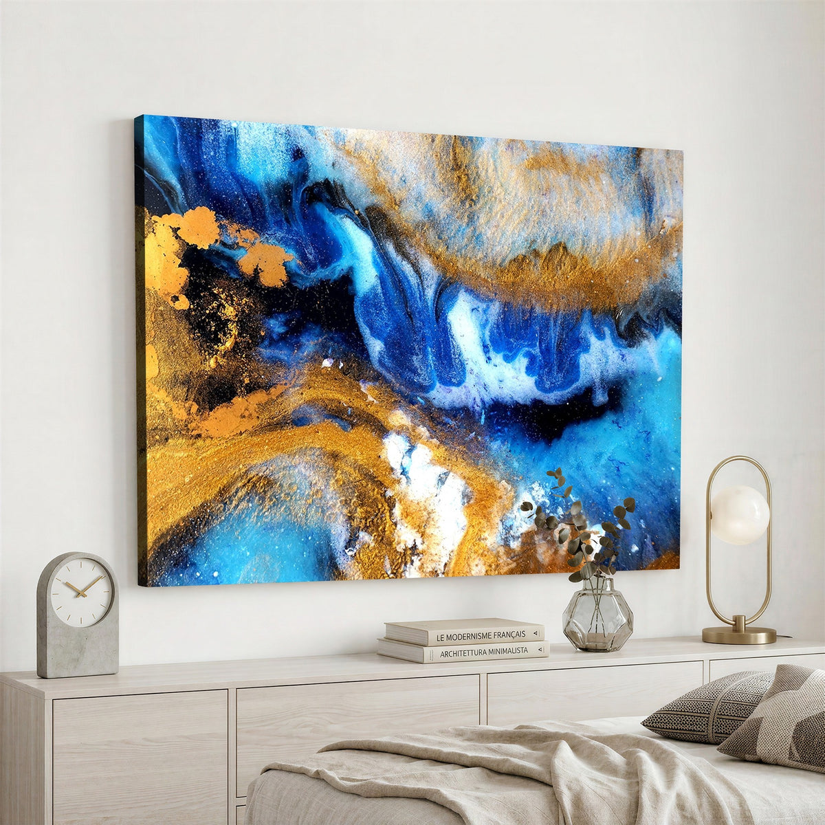 42100-_Poster-30x20 - Large Abstract Wall Art Print | Gold and Blue Abstract Canvas Wall Art