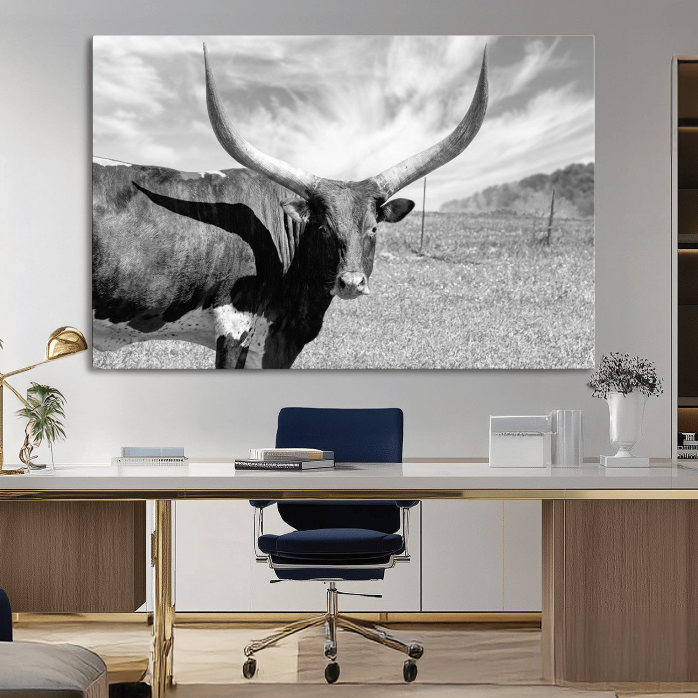 MGV-CV-36X24 - Cattle Wall Art Longhorn Cow Canvas Print
