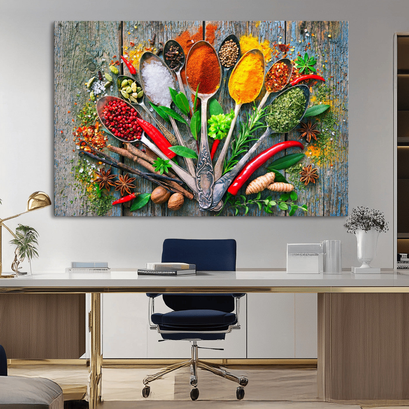 MGV-CV-36X24 - Kitchen Wall Art Print - Spoonful of Spices Cooking Wall Art Canvas Print - Vibrant Kitchen Decor