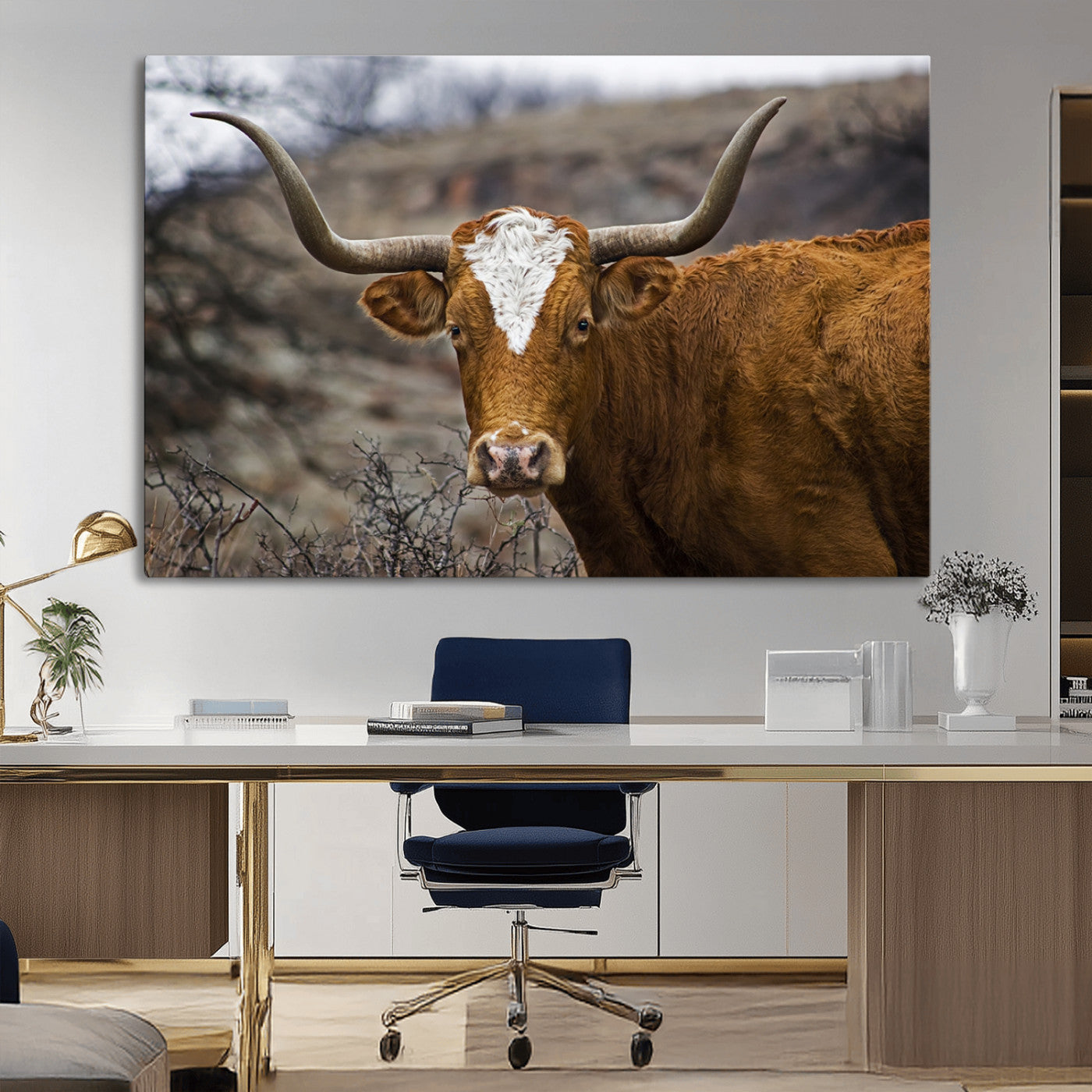 MGV-CV-36X24 - Texas Longhorn Canvas Wall Art - Longhorn Steer Canvas Wall Art Print- Rustic Western Animal Print,