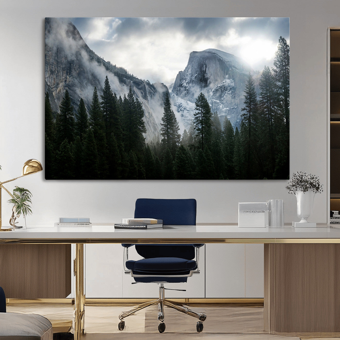 MGV-CV-36X24 - Yosemite National Park El Capitan Foggy Mountain Wall Art | Large Canvas Print for Living Room,