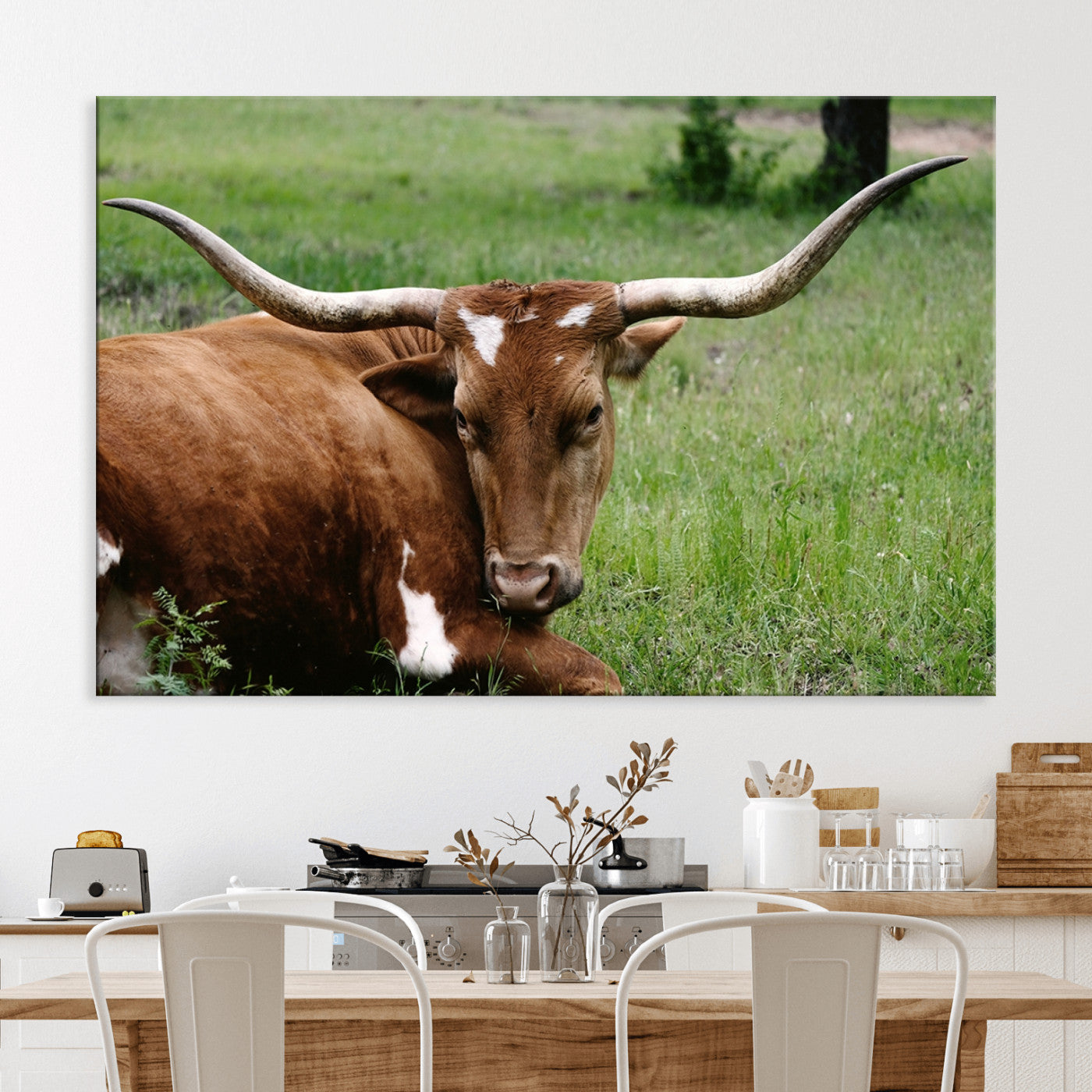 45997-MGV-CV-36X24-Longhorn Cow Animal Wall Art Canvas Print