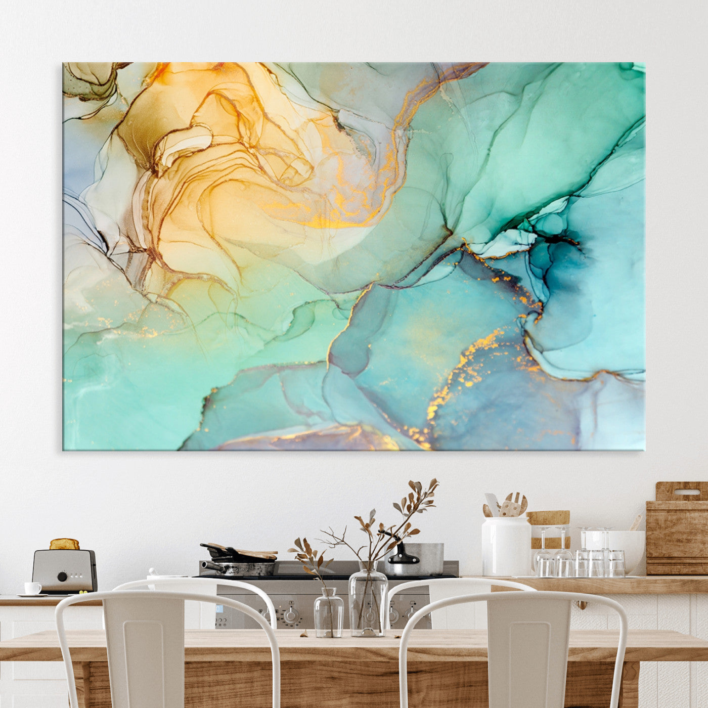 47242-MGV-CV-36X24-Green Marble Fluid Effect Wall Art Abstract Canvas Wall Art Print