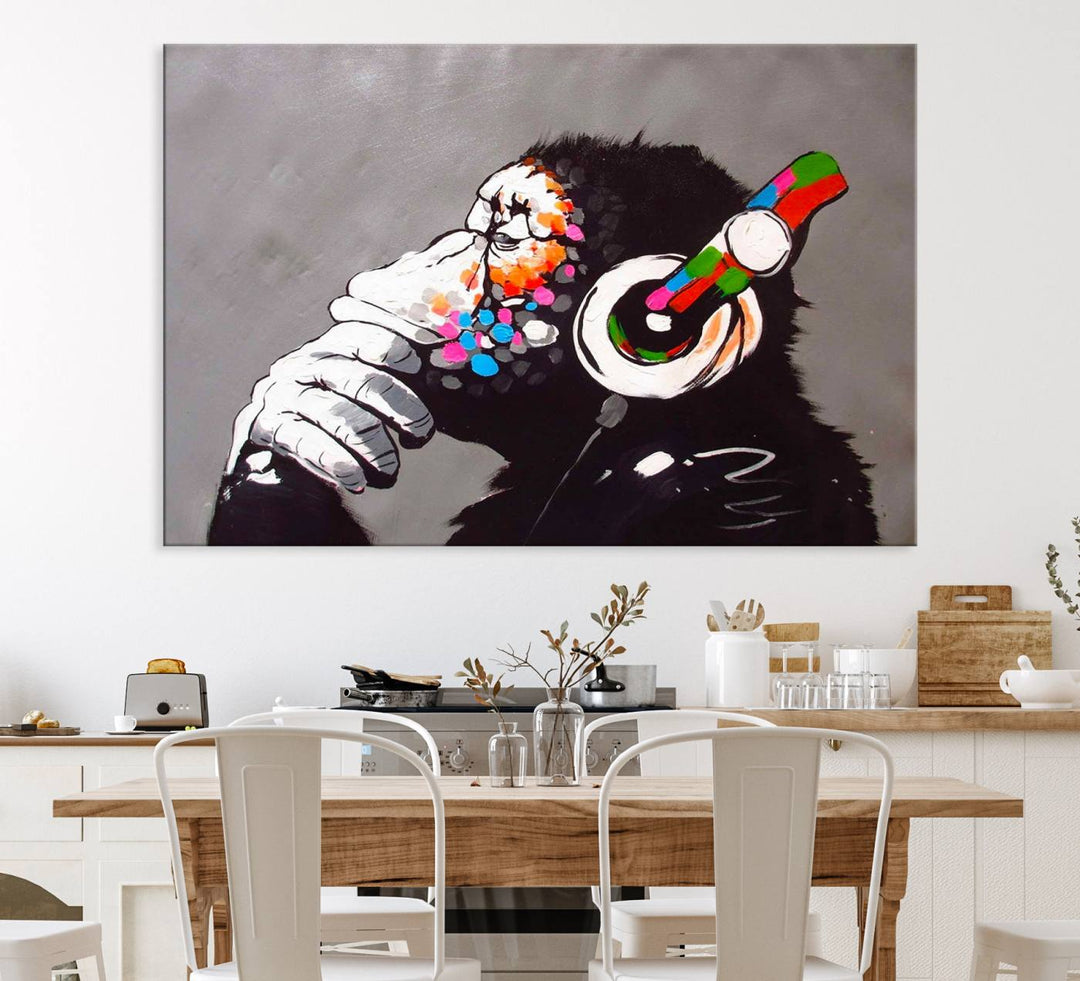 Living room showcasing DJ Monkey wall art.