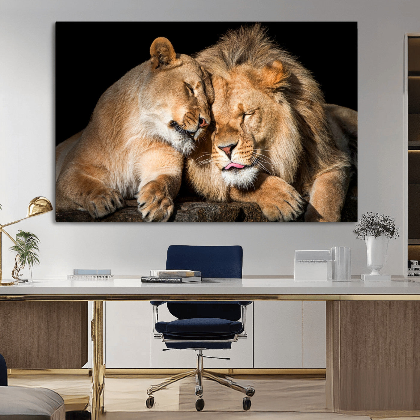 MGV-CV-36X24 - Lion and Lioness Wall Art Print Canvas | 3-Panel African Wildlife Canvas Print | Animal-Themed Art