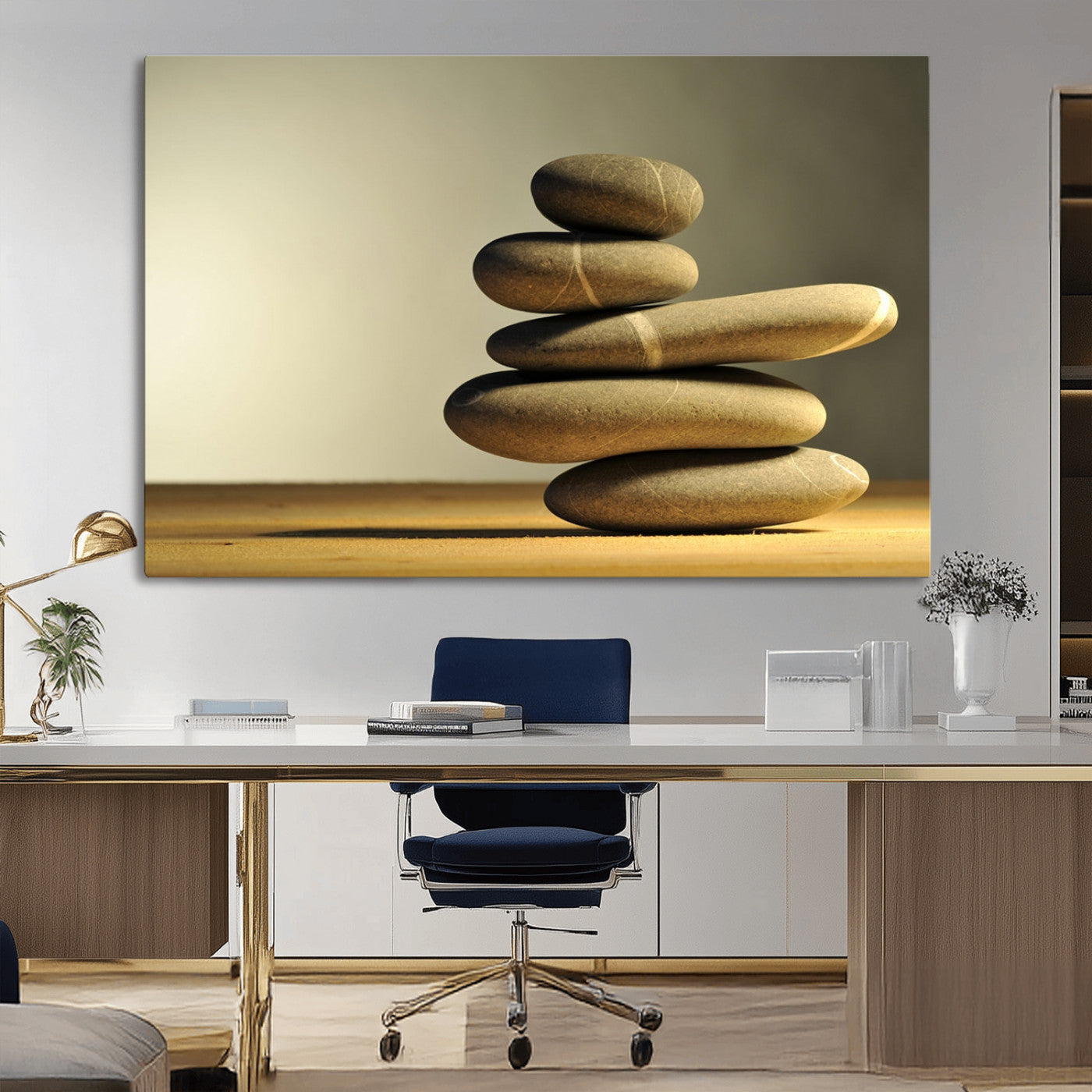 -Fluvial Zen Stones Canvas Wall Art Print
