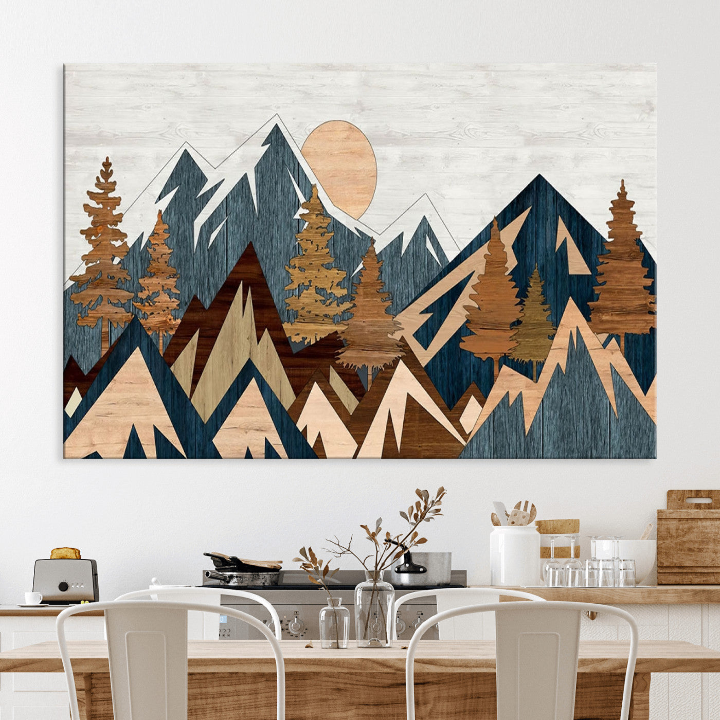 91467-MGV-CV-36X24-Abstract Wood Panel Effect Mountain Range Top Wall Art Canvas Print