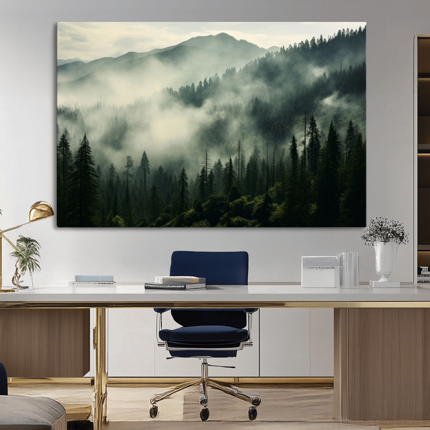 MGV-CV-36X24 - Captivating Misty Forest Wall Art Premium Canvas Print a Foggy and Serene Atmosphere