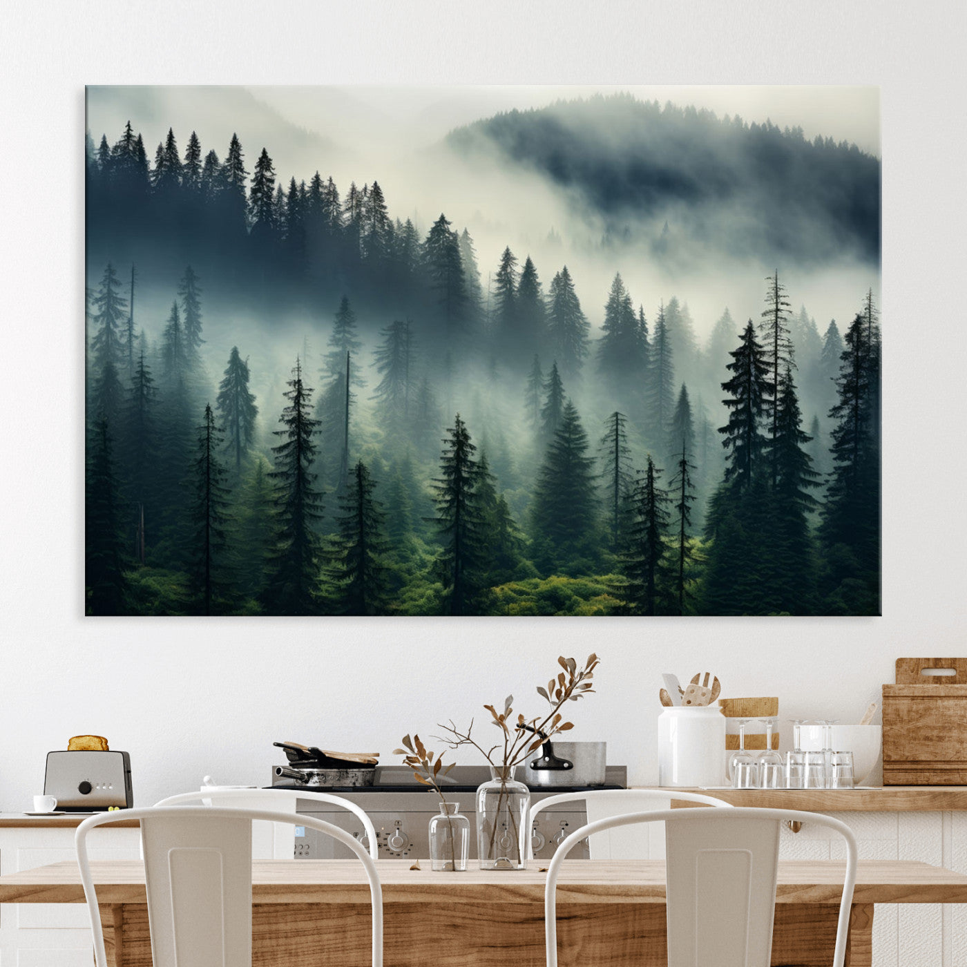 48606-MGV-CV-36X24-Captivating Misty Forest Wall Art Premium Canvas Print a Foggy and Serene Atmosphere