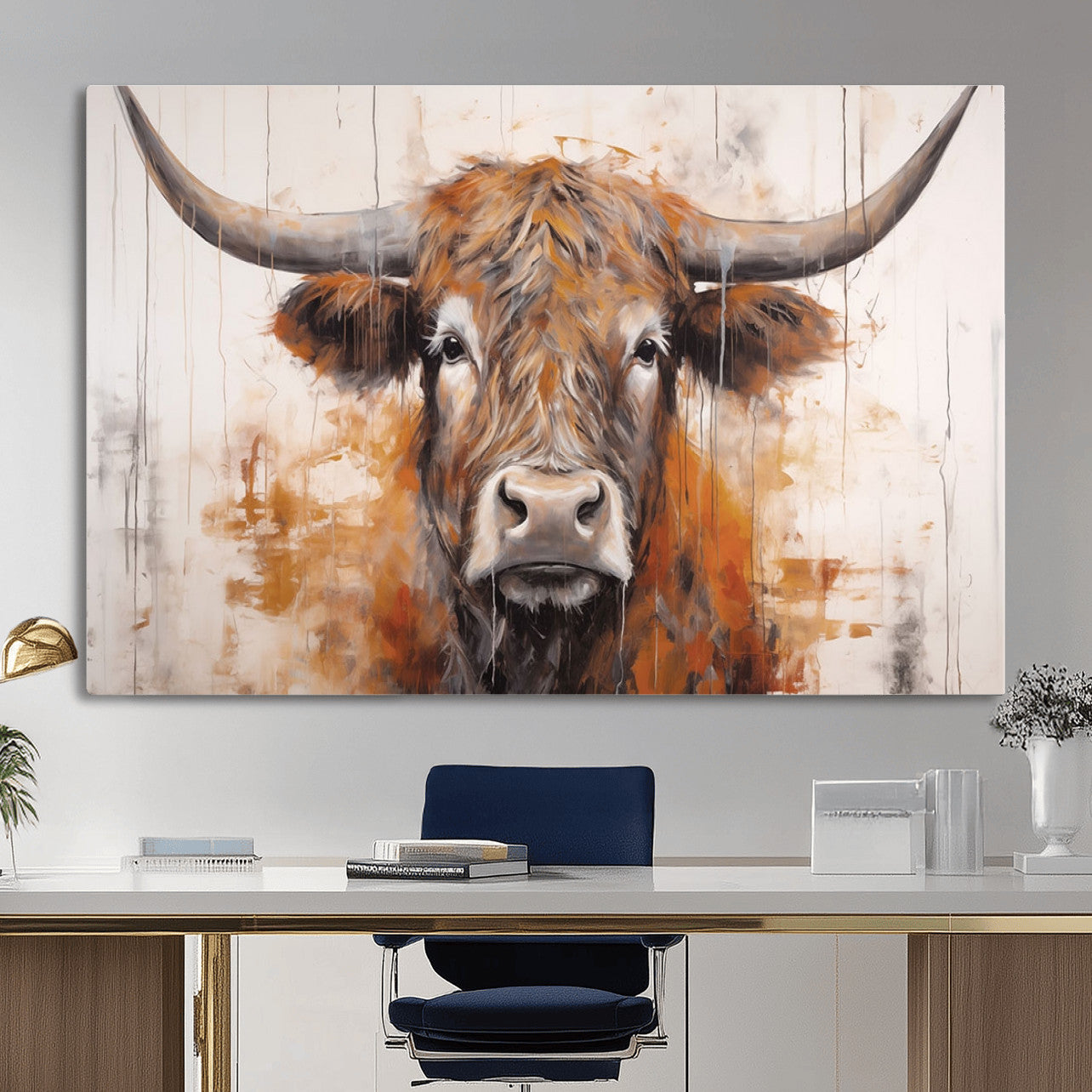48622-MGV-CV-36X24-Vintage Scottish Highland Cow Cattle Art, Scottish Highland Cow Wall Art Print, Farmhouse Wall Art