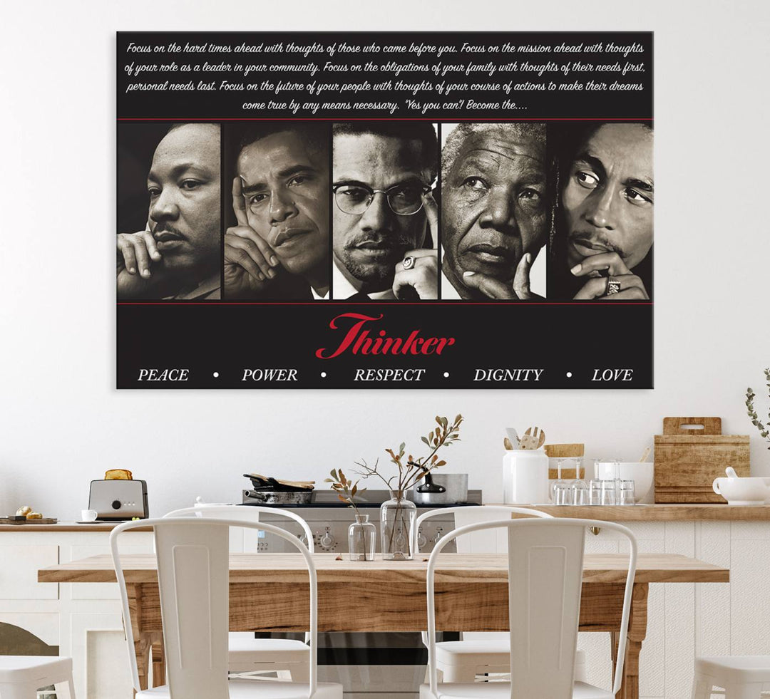 The Thinkers of Wall Art Canvas Print features icons of peace, power, and respect; it is framed and ready to hang.