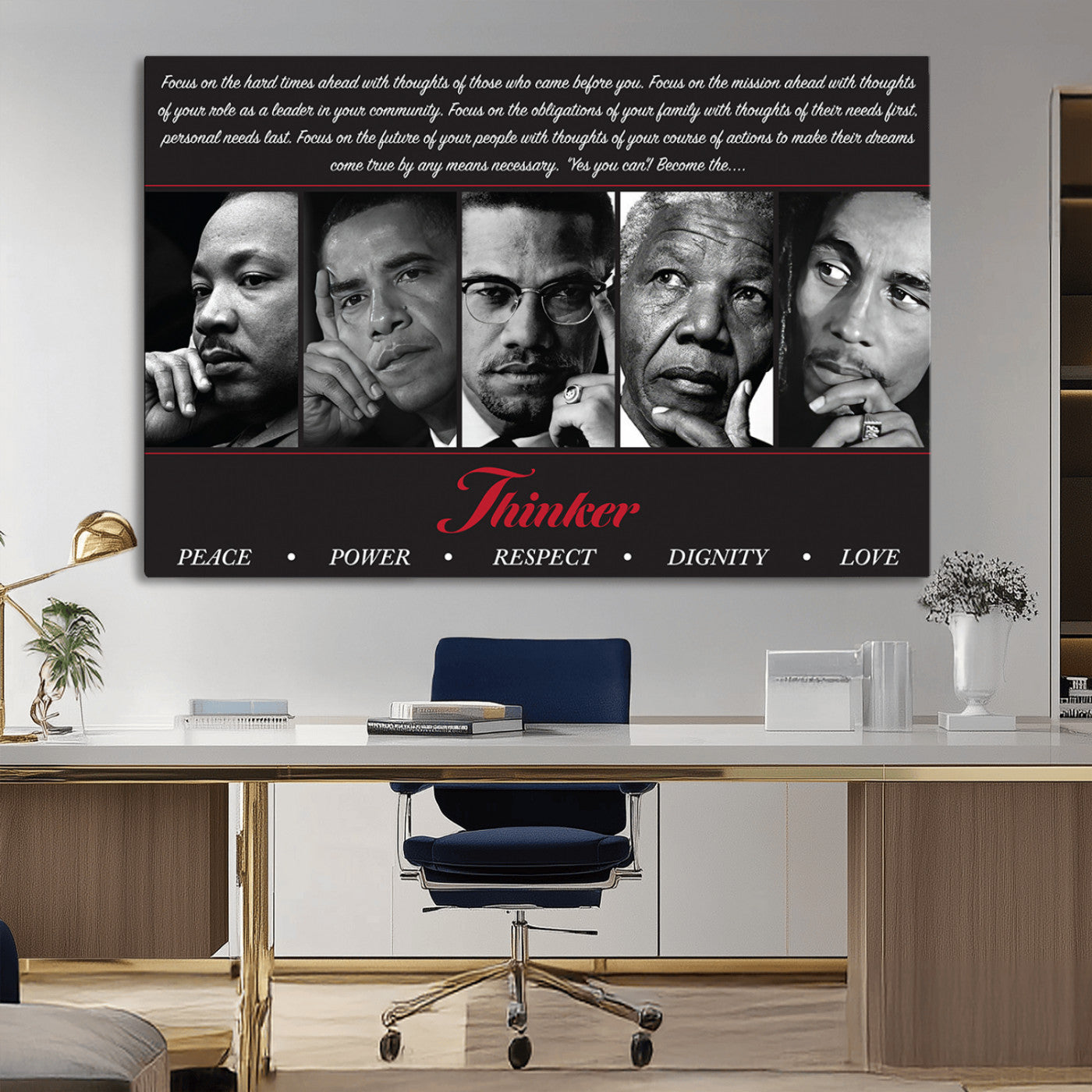 MGV-CV-36X24 - Thinker Peace Power Respect Dignity Wall Art | Thinkers of Changel Wall Art Featuring Icons of