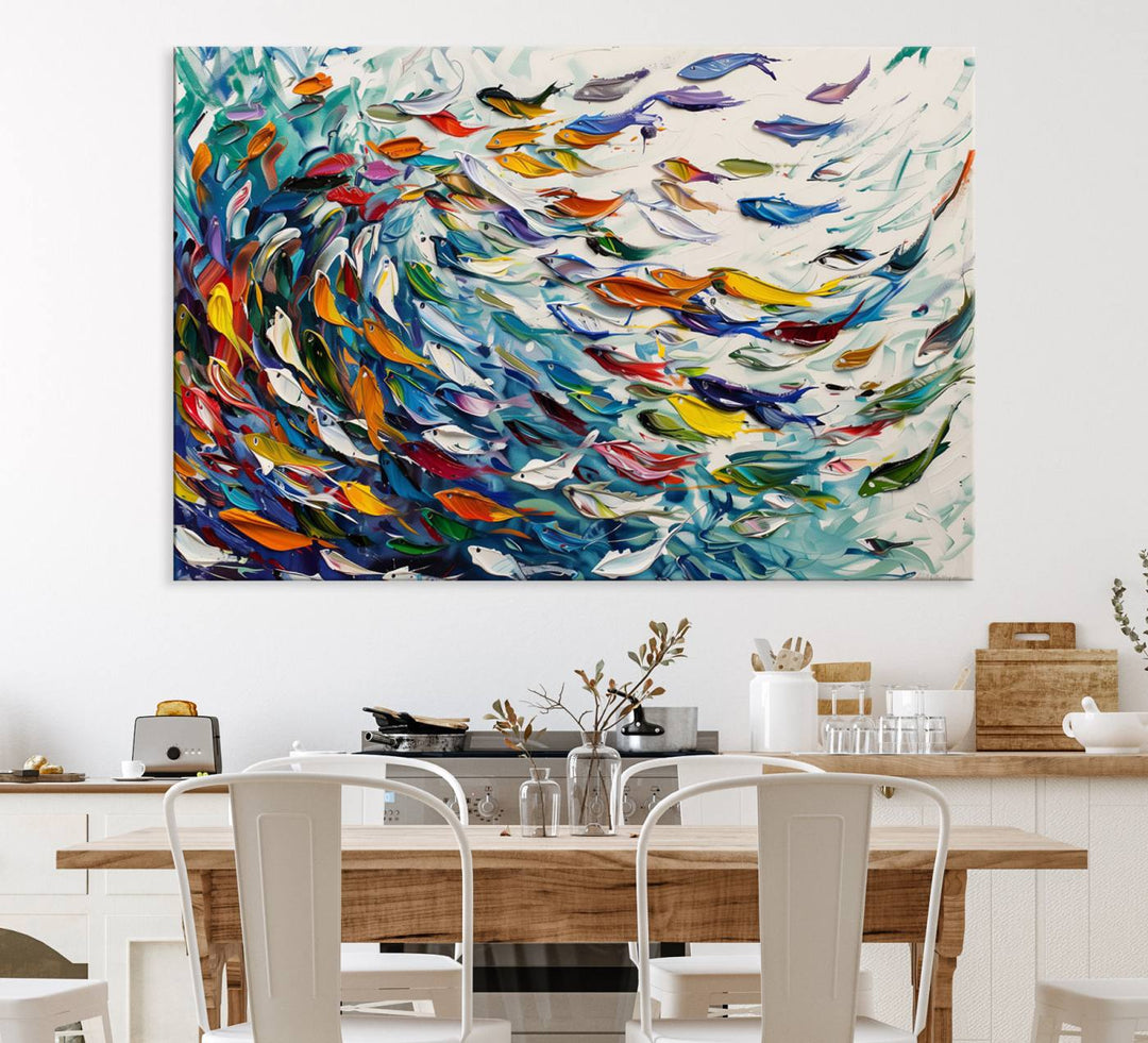 Modern Abstract Fish Shoal Wall Art Canvas Print.