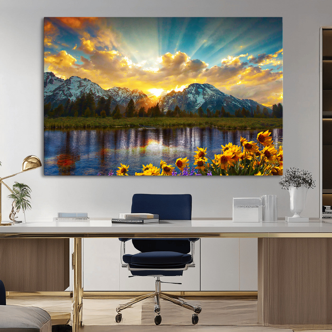 MGV-CV-36X24 - Grand Teton Park Amazing Mountain Landscape Sunset Wall Art Canvas Print