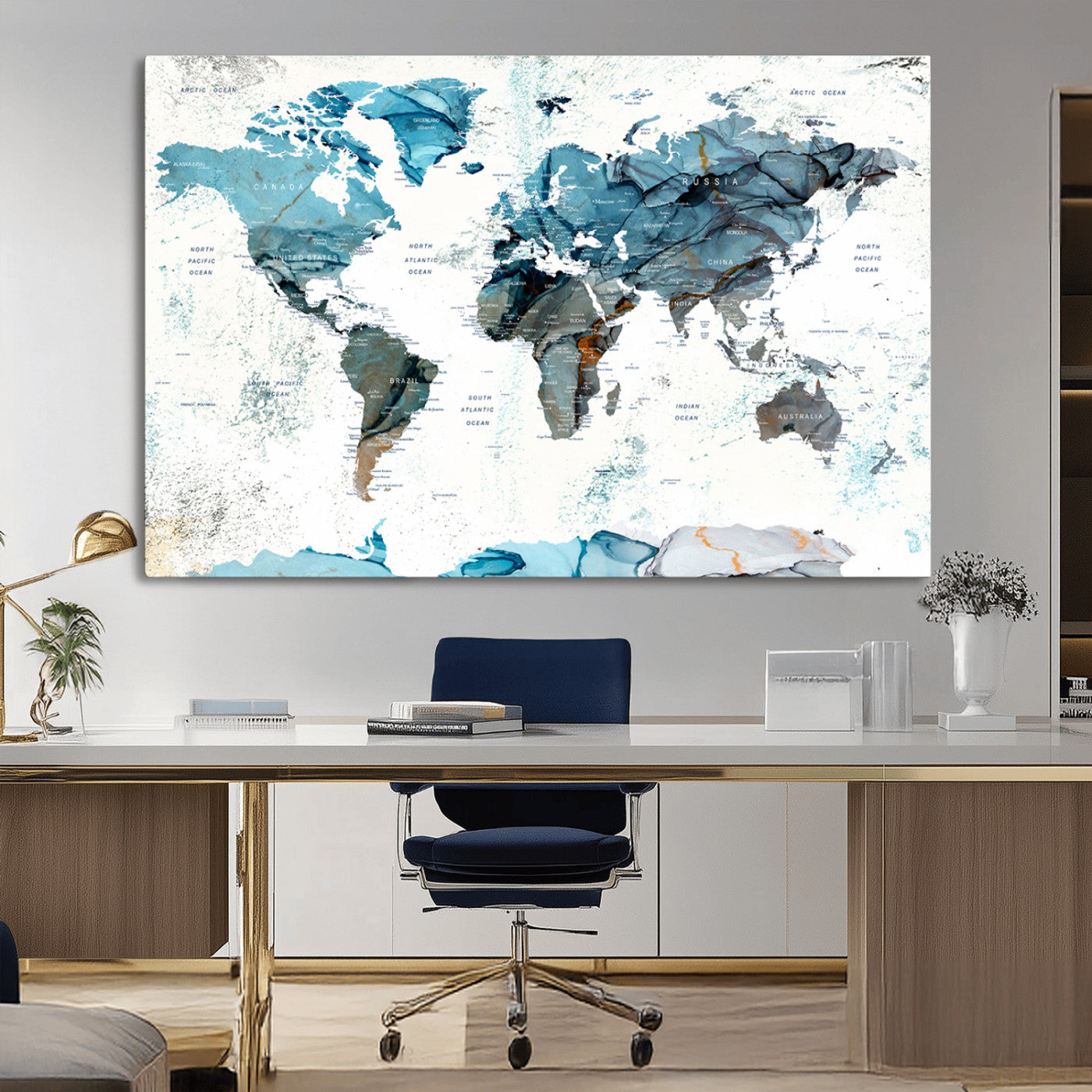 MGV-CV-36X24 - Push Pin World Map Canvas Print – Framed Wall Art for Couples to Track Their Travels – Anniversary