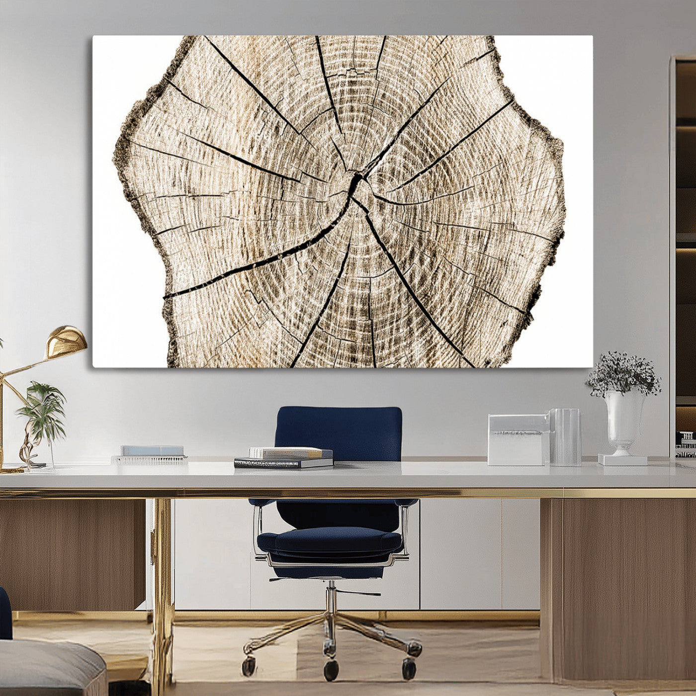 MGV-CV-36X24 - Abstract Wood Tree Ring Wall Art - Ready to Hang Minimalist Wooden Design for Rustic & Contemporary