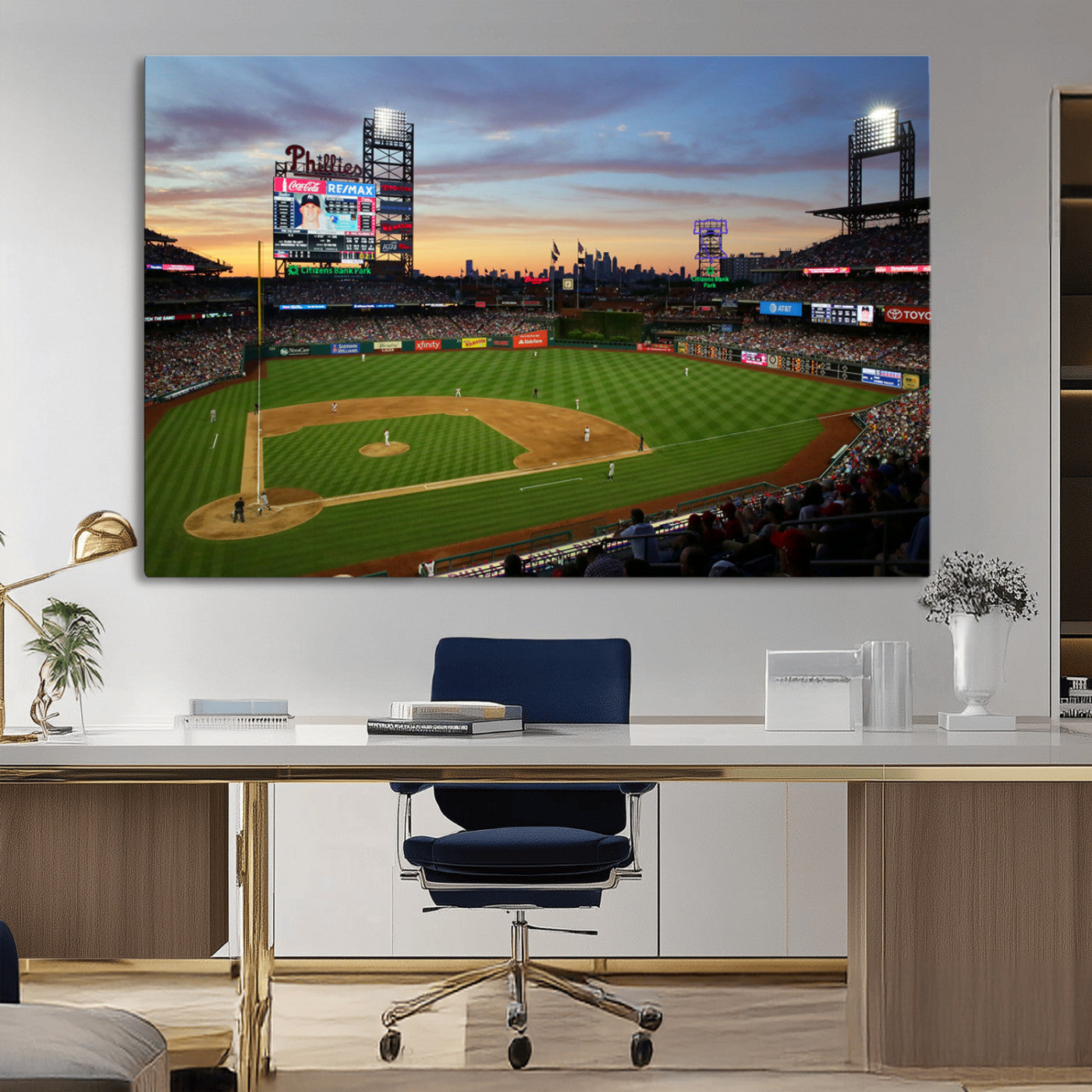MGV-CV-36X24 - Citizens Bank Park Philadelphia Phillies Wall Art Canvas | 3-Panel Canvas Print of Phillies Stadium