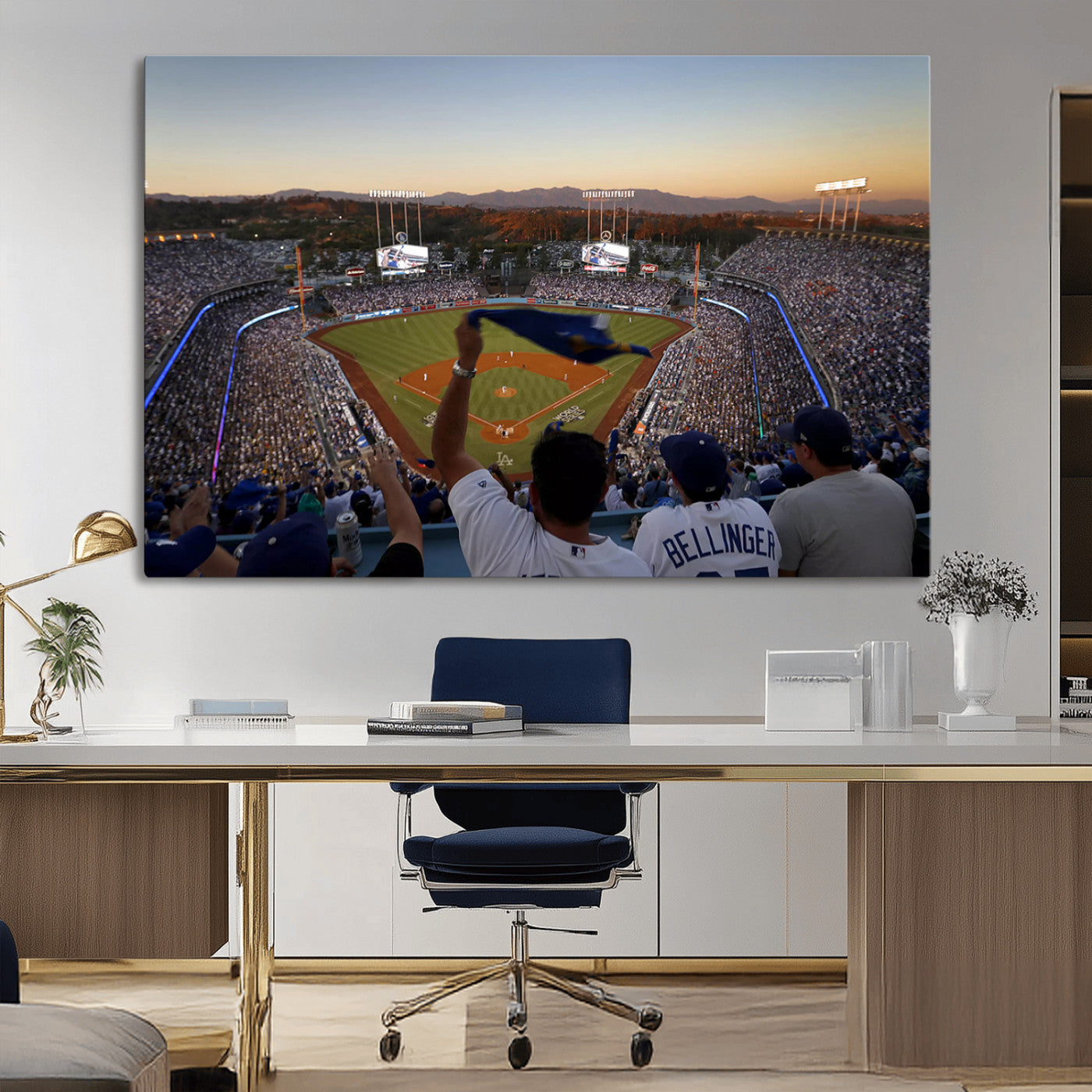 MGV-CV-36X24 - Dodger Stadium Sunset Game Triple Canvas Wall Art - Los Angeles Dodgers MLB Match