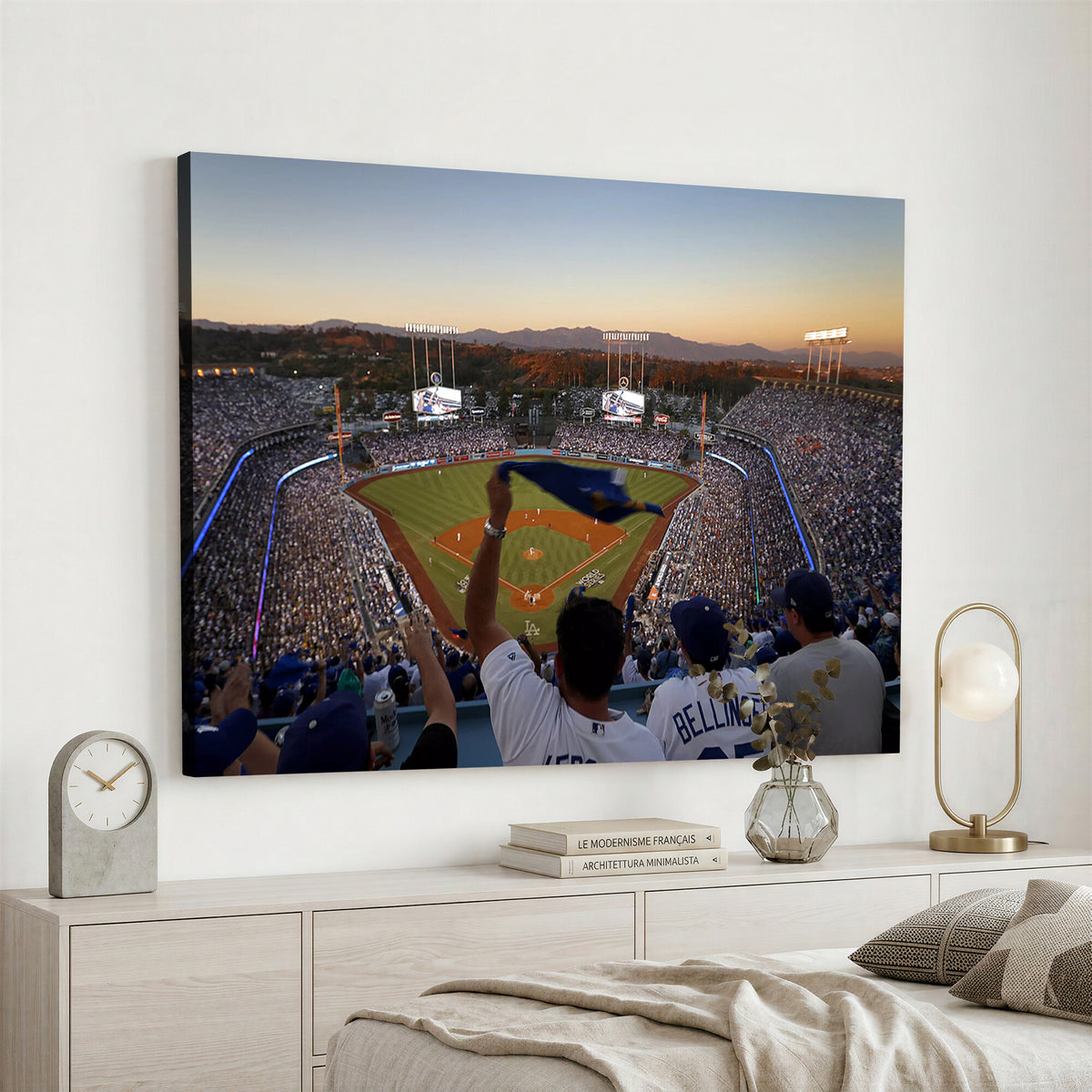 60162-MGV-CV-36X24 - Dodger Stadium Sunset Game Triple Canvas Wall Art, Los Angeles Dodgers MLB Match